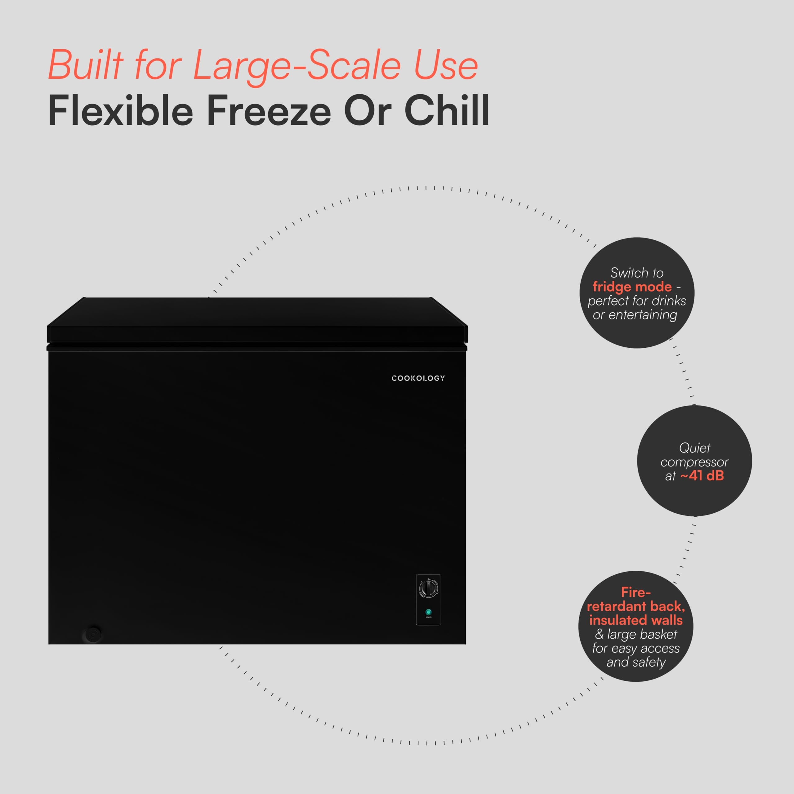 Cookology Chest Freezer - 418L Freestanding, Black