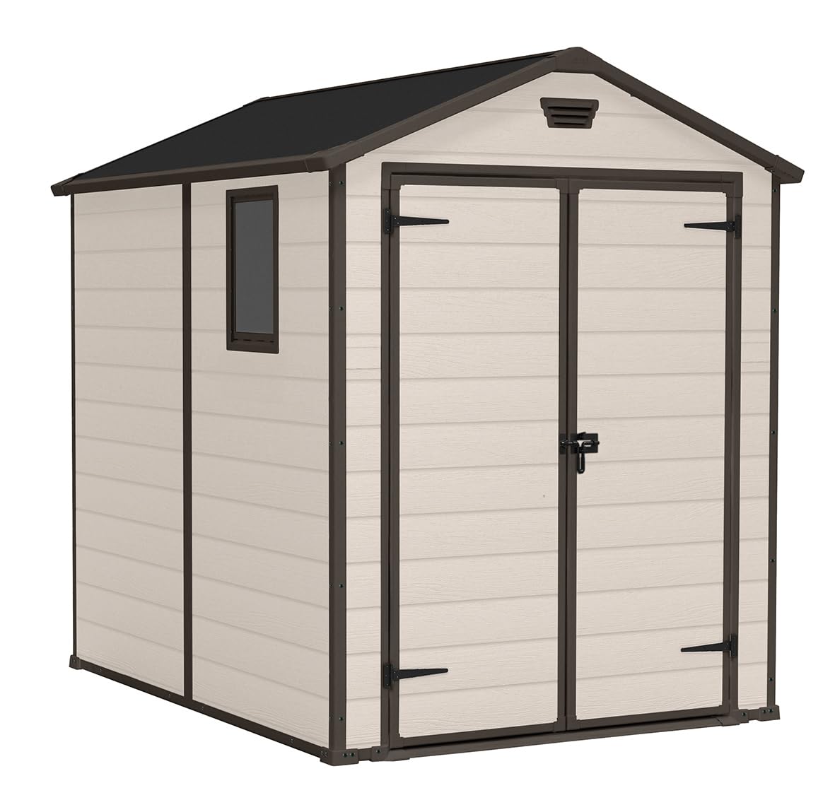 Keter Manor Apex Garden Shed - 6 x 5 ft, Double Door, Beige