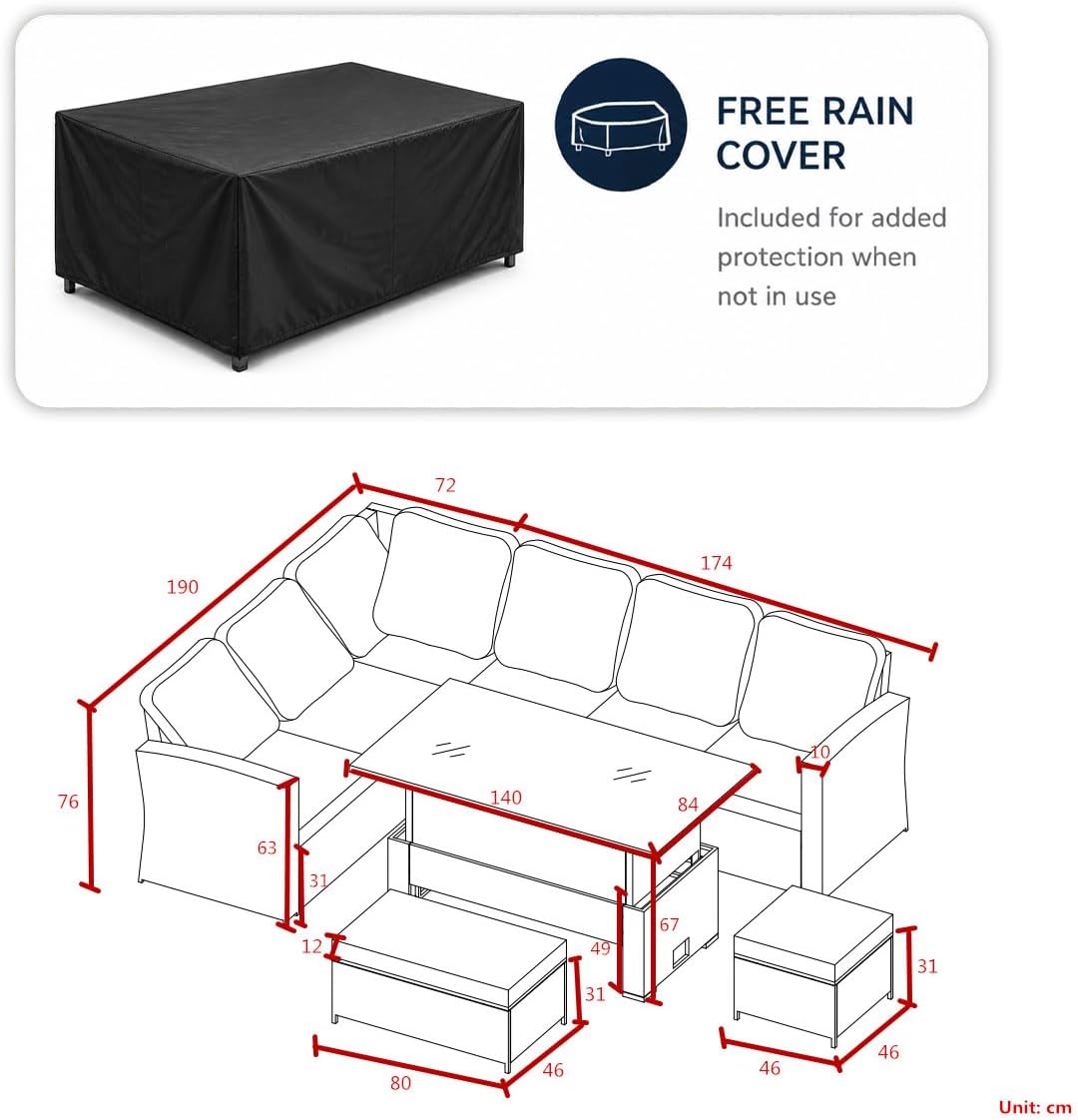 Goods Emporium Rattan Garden Furniture Set, 9-Seater - Height-Adjustable Rising Table, Dark Grey