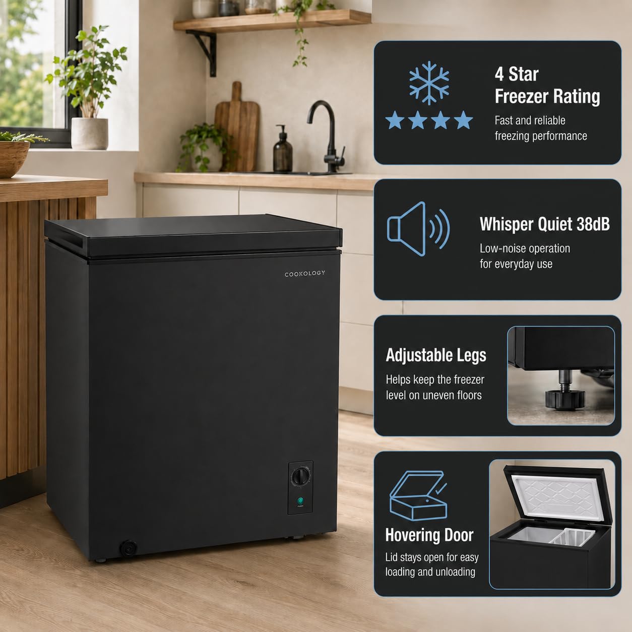 Cookology Chest Freezer - 418L Freestanding, Black