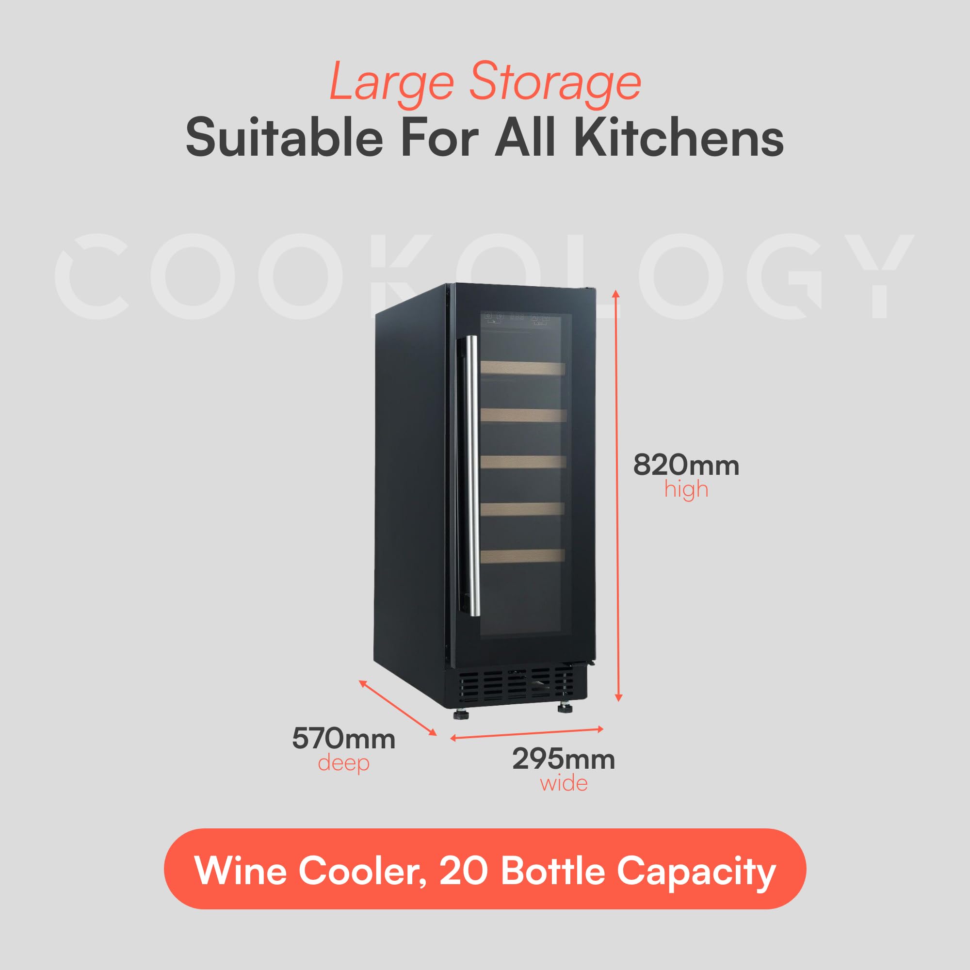 Cookology Wine Cabinet - 60L Under-Counter, 20-Bottle, Black
