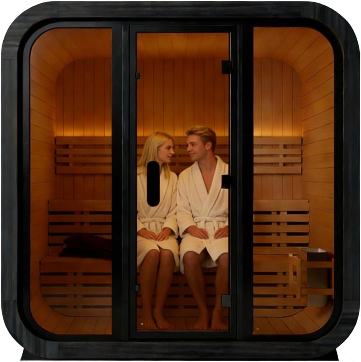 Canadian Red Cedar Outdoor Steam Sauna, 4-6 Person - 6kW Harvia Heater, Tempered Glass