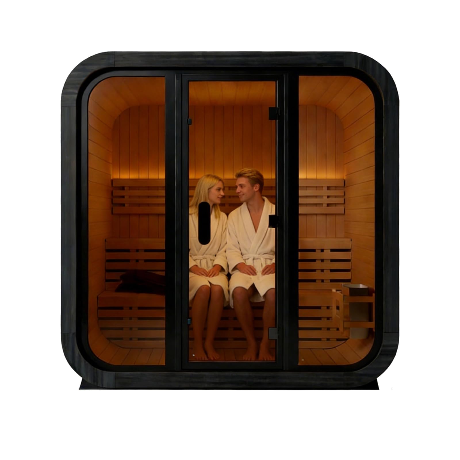 Canadian Red Cedar Outdoor Steam Sauna, 4-6 Person - 6kW Harvia Heater, Tempered Glass