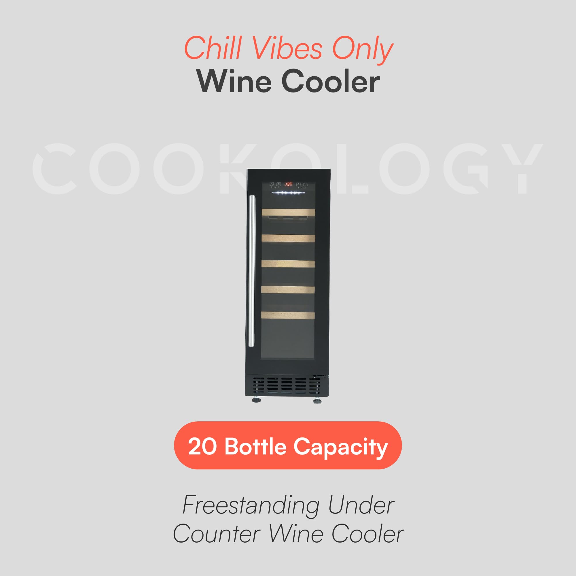 Cookology Wine Cabinet - 60L Under-Counter, 20-Bottle, Black