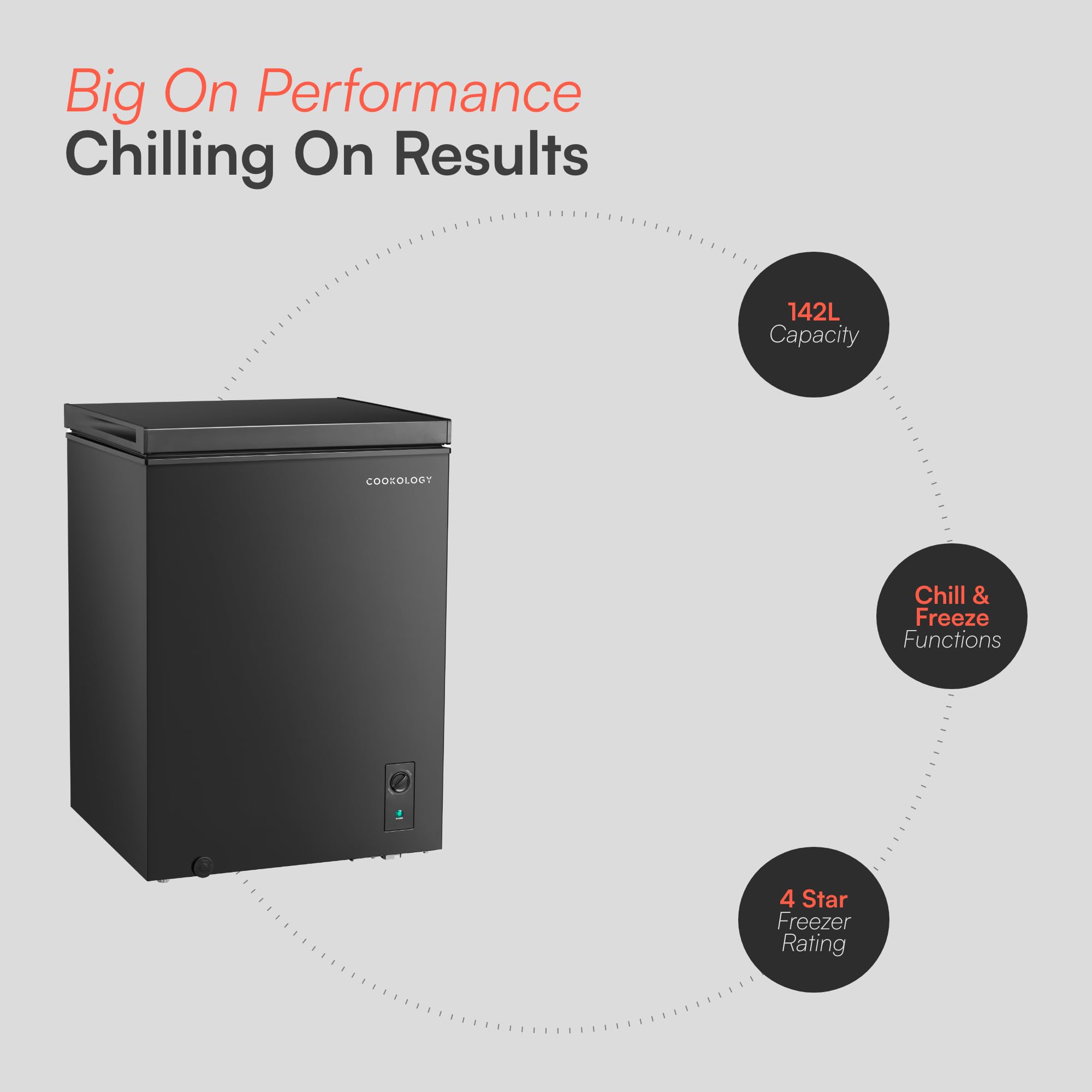 Cookology Chest Freezer - 418L Freestanding, Black