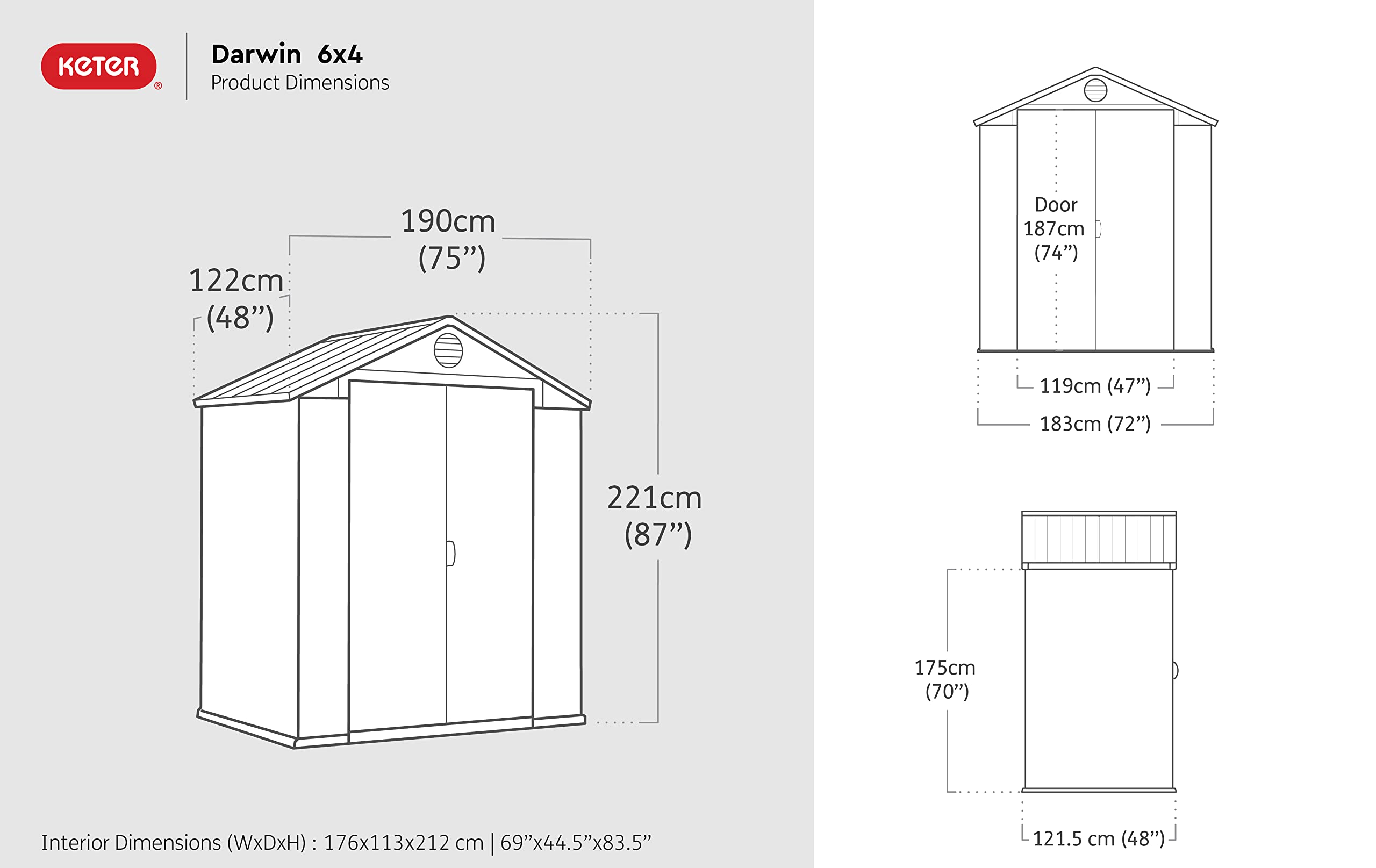Keter Darwin Apex Garden Shed, Double Door - 6 x 4 ft, Brown