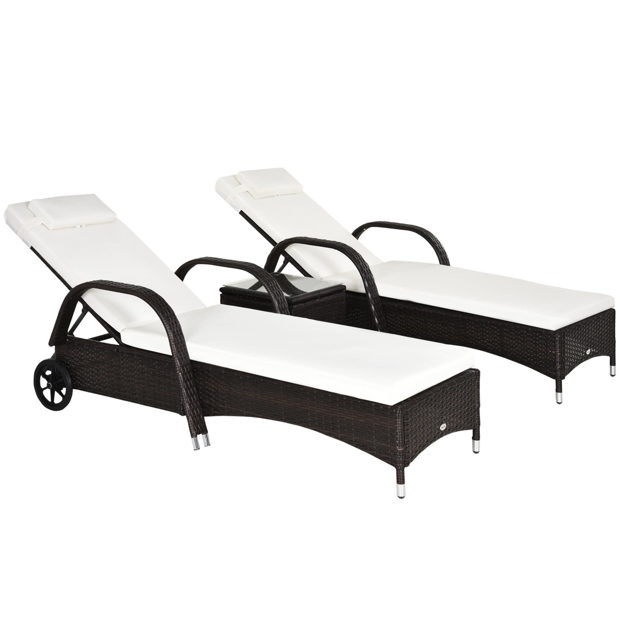 Outsunny Rattan Sun Loungers, Set of 2 - With Side Table, Black
