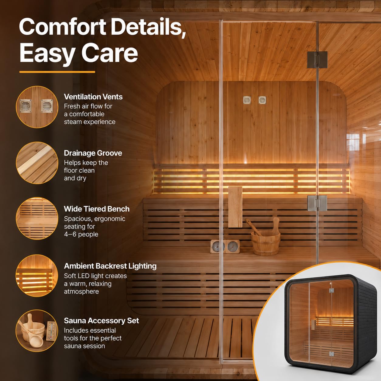 Infrared Sauna, 2-3 Person - 2700W, WiFi App Control, Black Aluminium Exterior