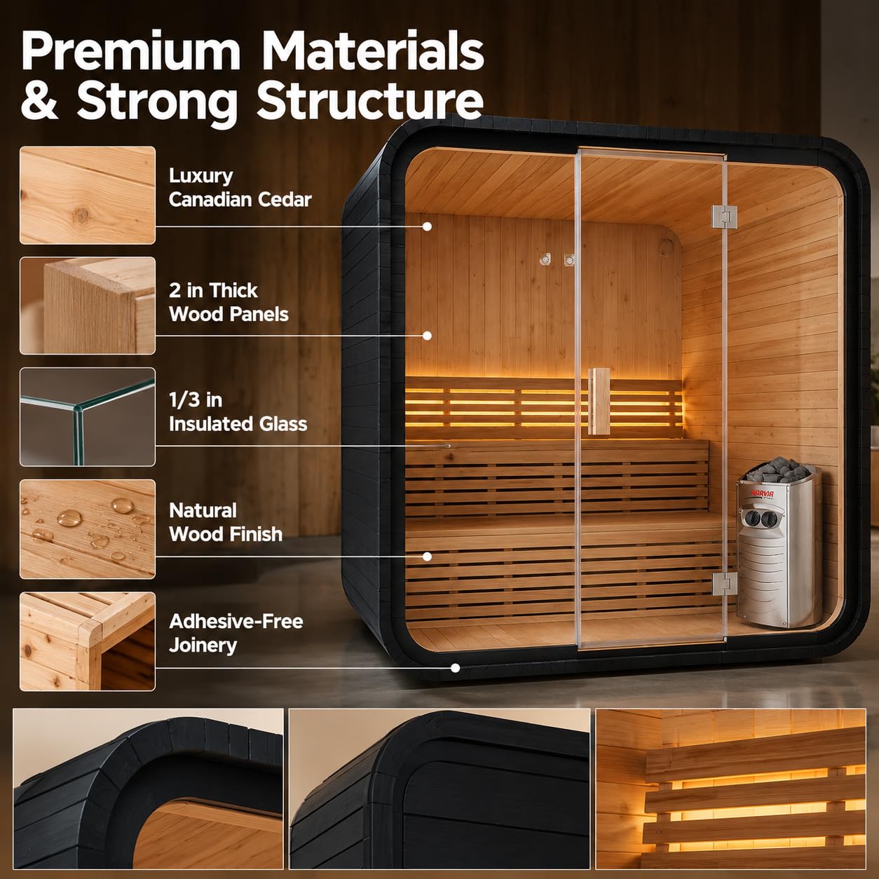 Infrared Sauna, 2-3 Person - 2700W, WiFi App Control, Black Aluminium Exterior