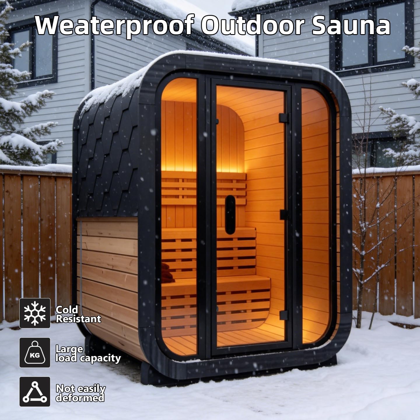 Canadian Red Cedar Outdoor Steam Sauna, 4-6 Person - 6kW Harvia Heater, Tempered Glass