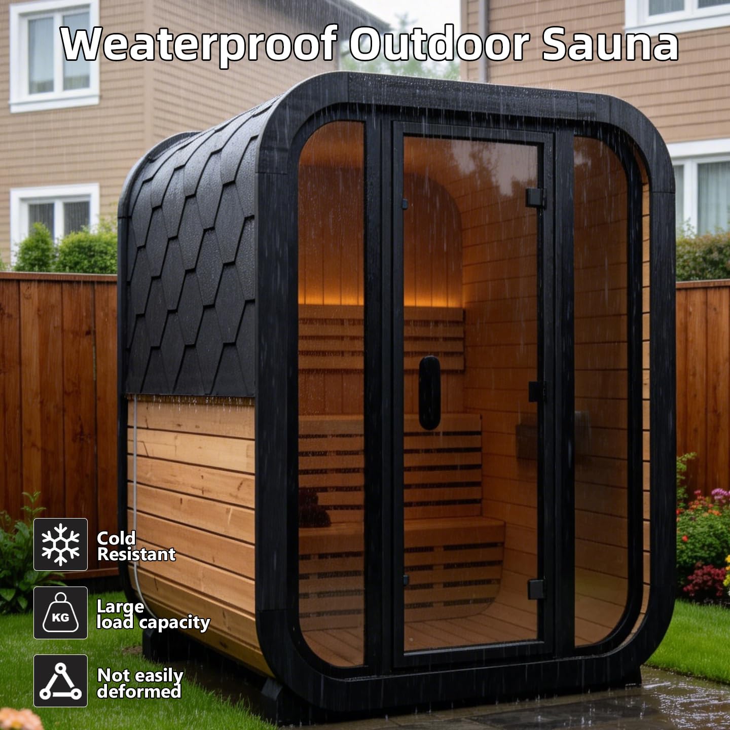 Canadian Red Cedar Outdoor Steam Sauna, 4-6 Person - 6kW Harvia Heater, Tempered Glass