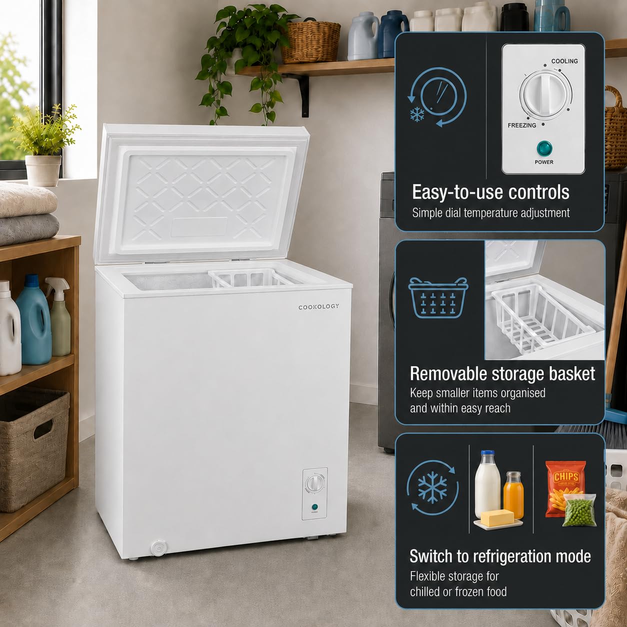 Cookology Chest Freezer - 418L Freestanding, Black