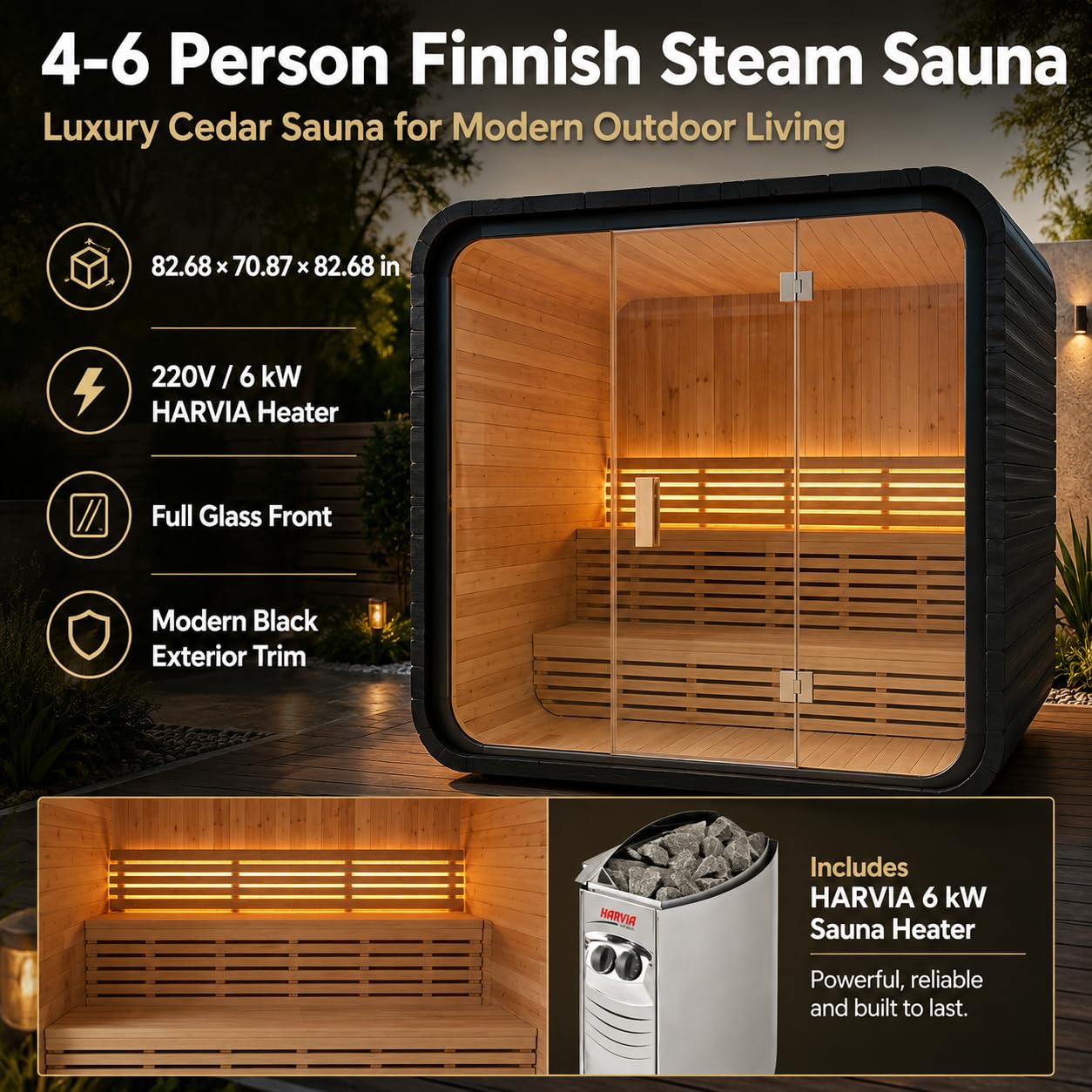 Infrared Sauna, 2-3 Person - 2700W, WiFi App Control, Black Aluminium Exterior