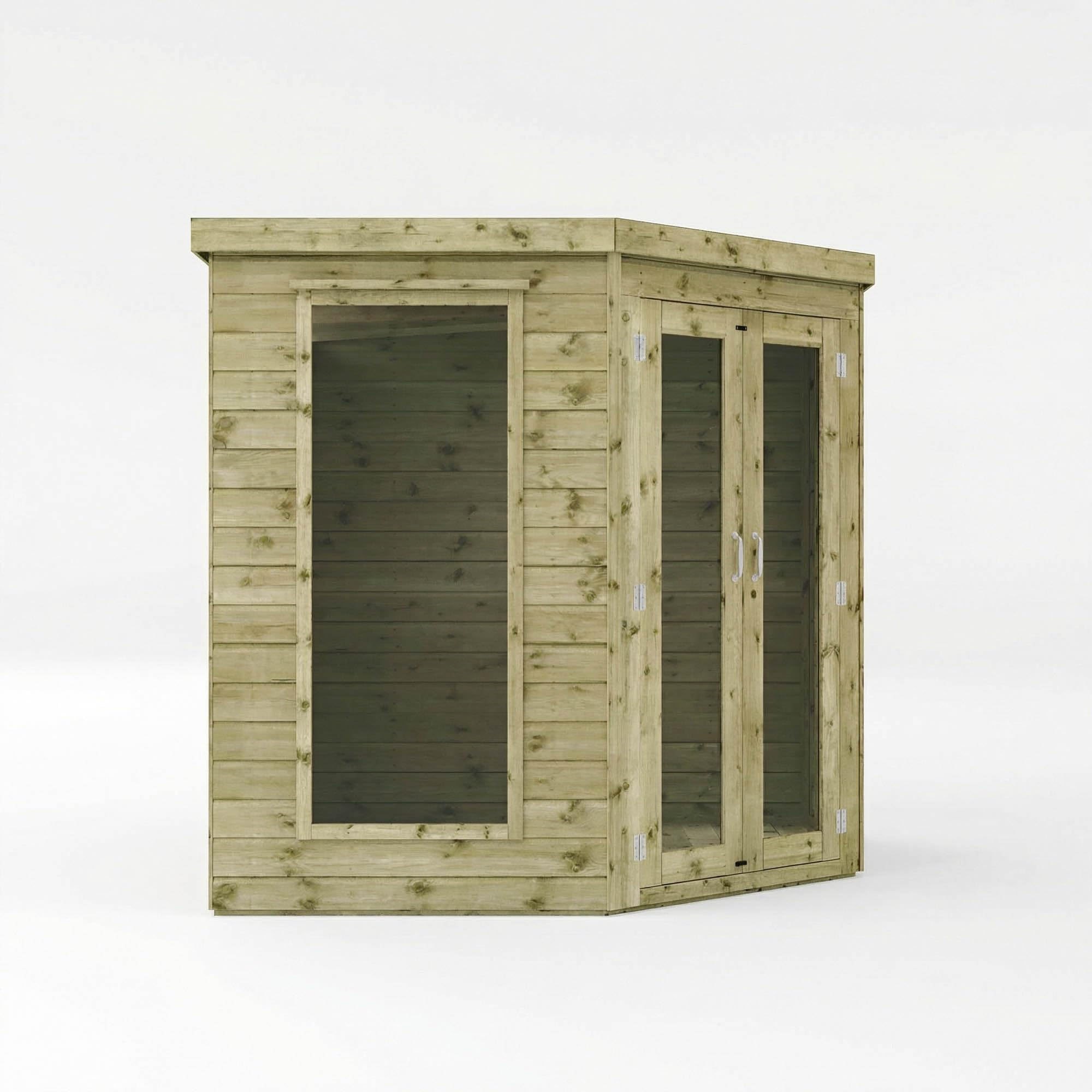 Waltons Wooden Corner Summerhouse - Shiplap Tongue & Groove, Flat Roof, Double Door, 8 x 8 ft