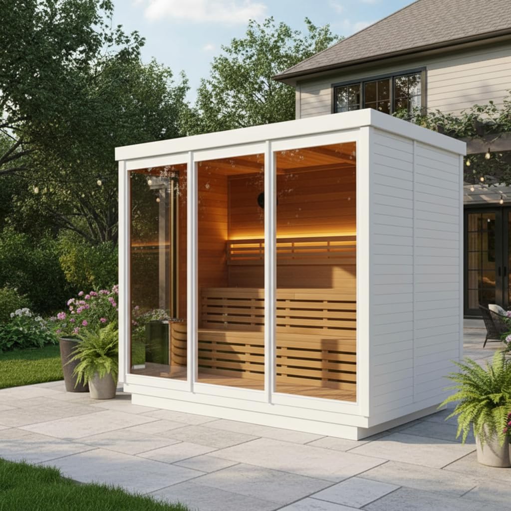 AURGOD Outdoor Sauna, 2-8 Person - Canadian Red Cedar, Wood-Burning or Electric Harvia Heater