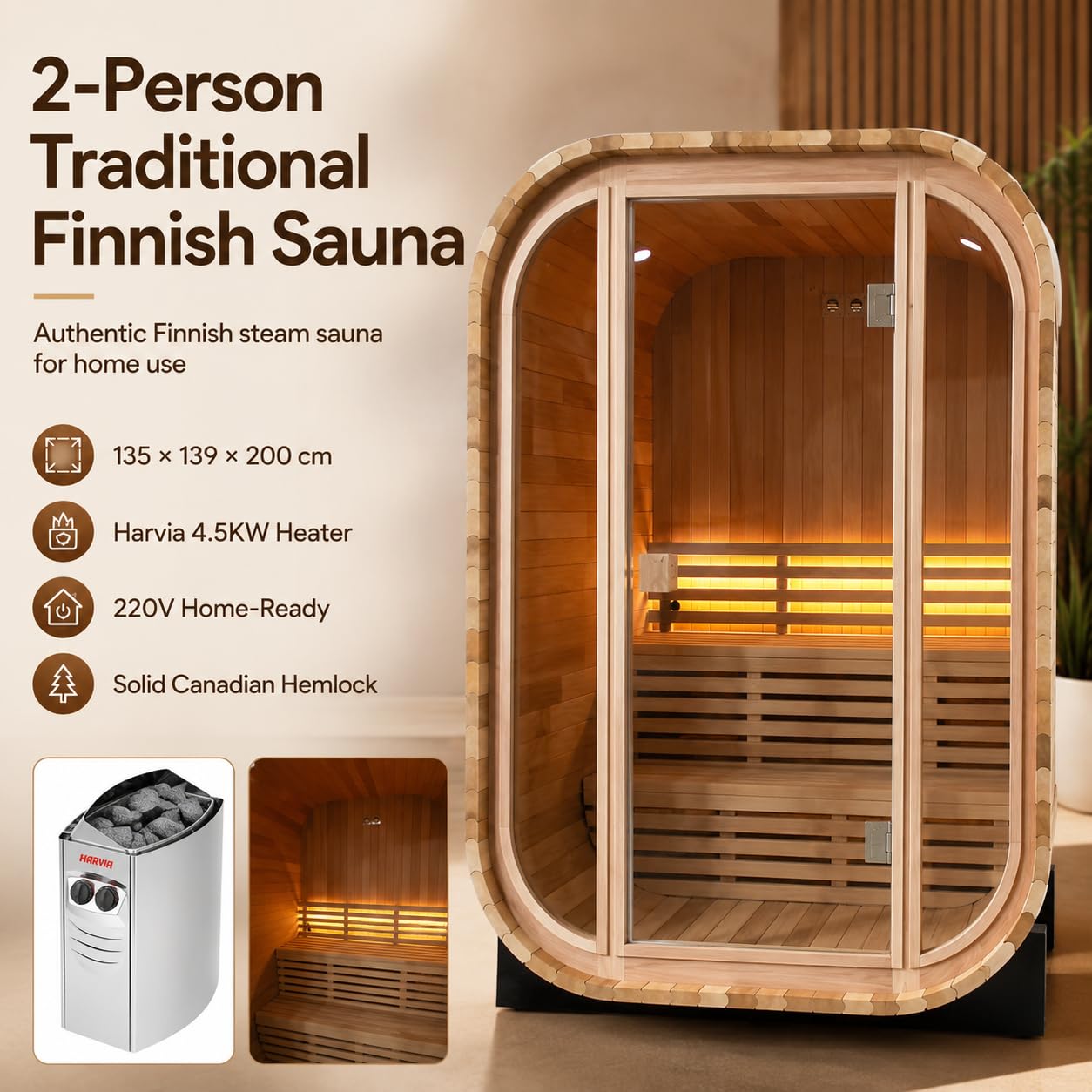 Infrared Sauna, 2-3 Person - 2700W, WiFi App Control, Black Aluminium Exterior