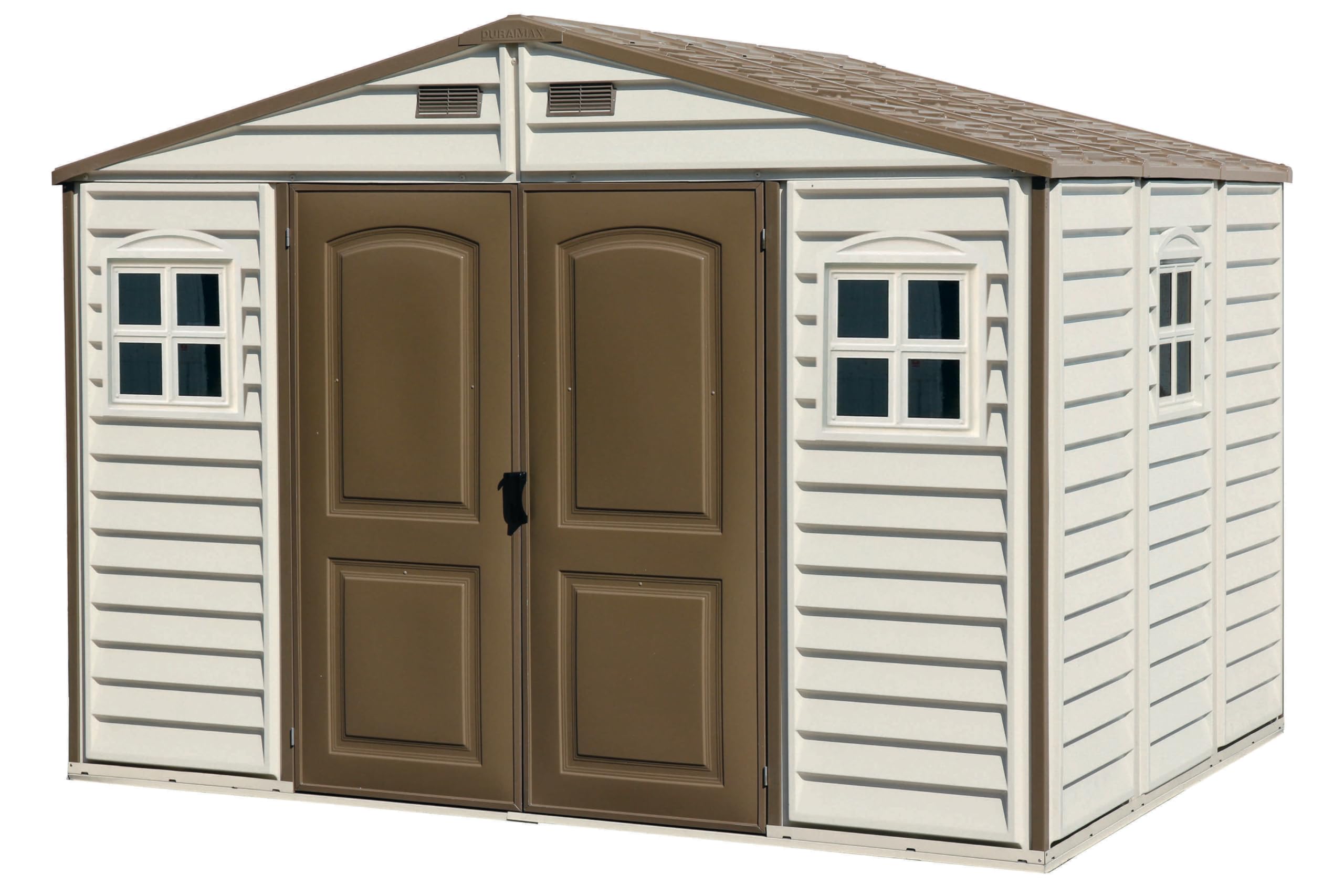 Duramax WoodSide Plastic Garden Shed - 10 x 8 ft (8.02 m2), Beige/Brown