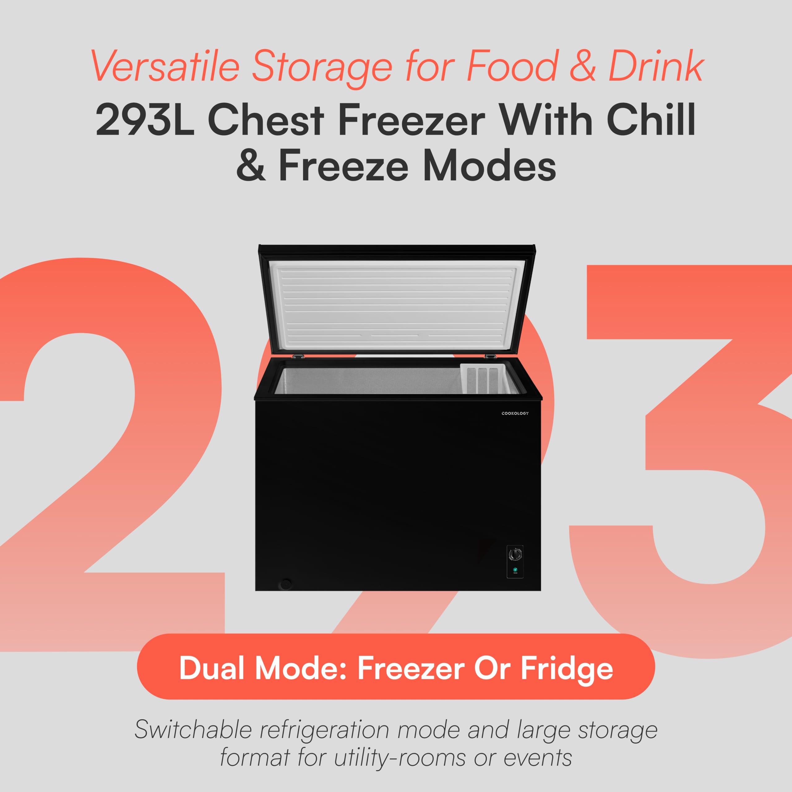 Cookology Chest Freezer - 418L Freestanding, Black
