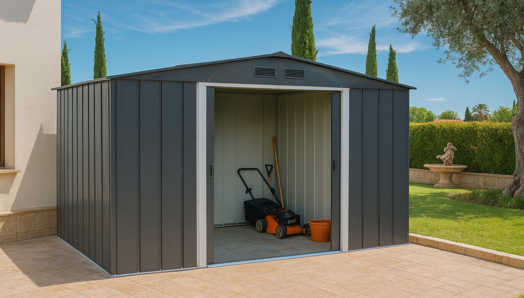 Duramax ECO Metal Garden Shed - 10 x 8 ft (7.80 m2), Galvanized Steel, Anthracite