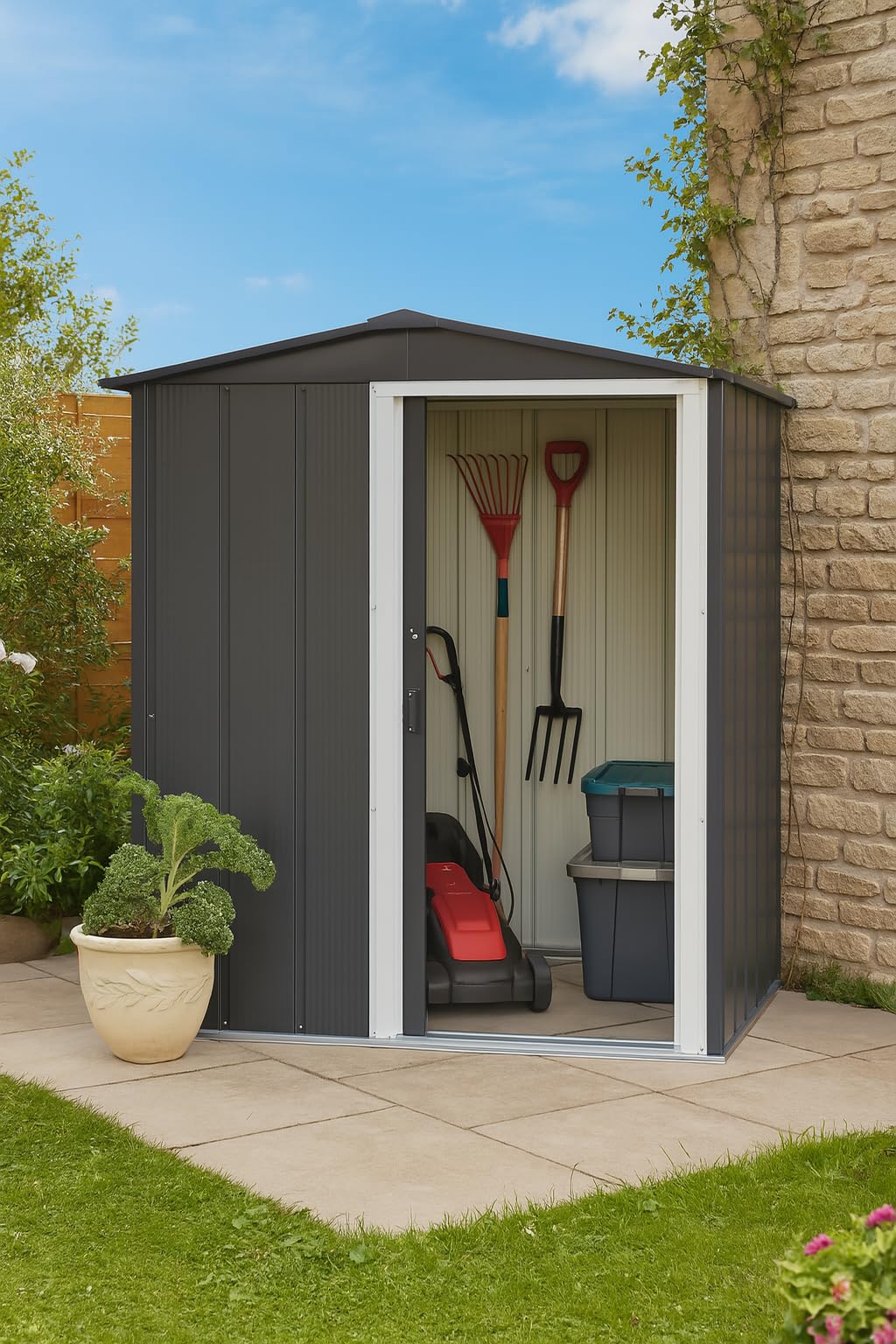 Duramax ECO Metal Garden Shed - 10 x 8 ft (7.80 m2), Galvanized Steel, Anthracite
