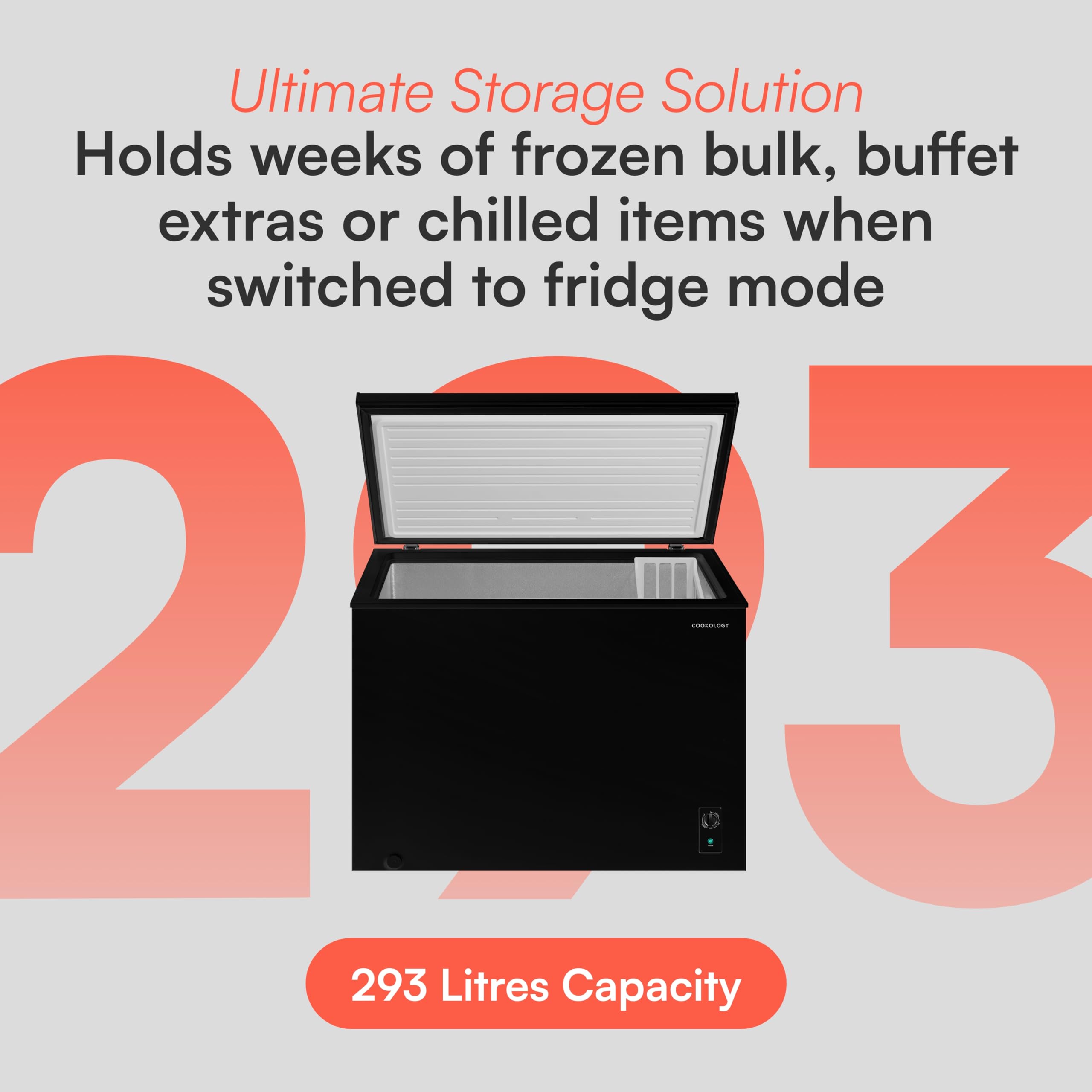 Cookology Chest Freezer - 418L Freestanding, Black