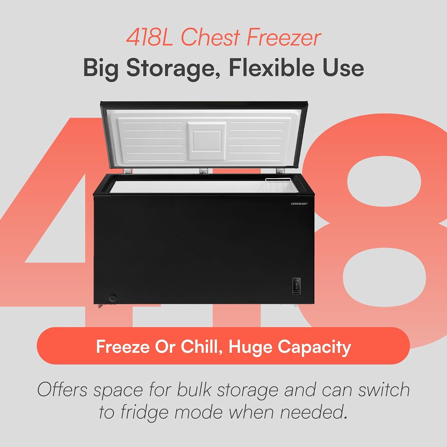 Cookology Chest Freezer - 418L Freestanding, Black