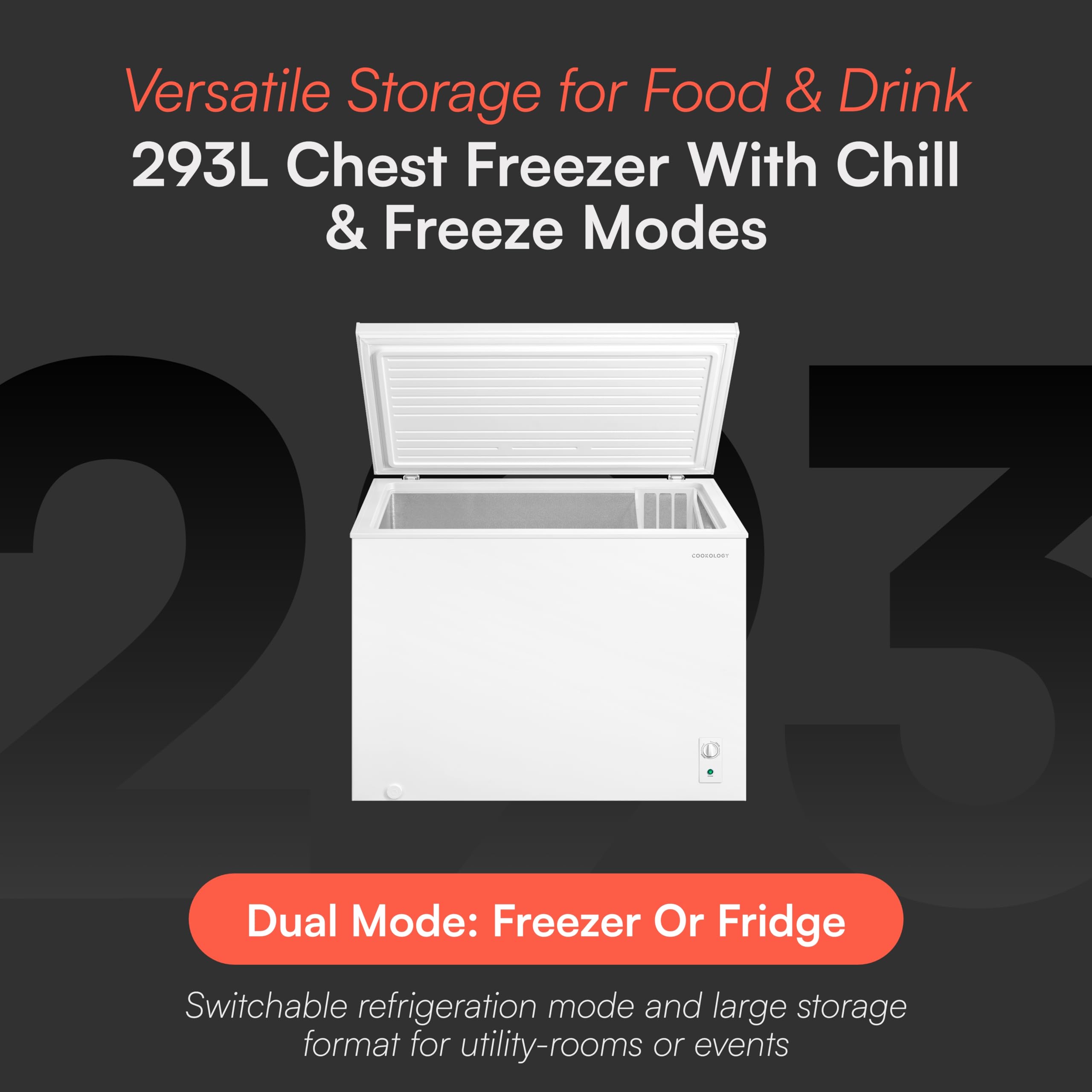 Cookology Chest Freezer - 418L Freestanding, Black