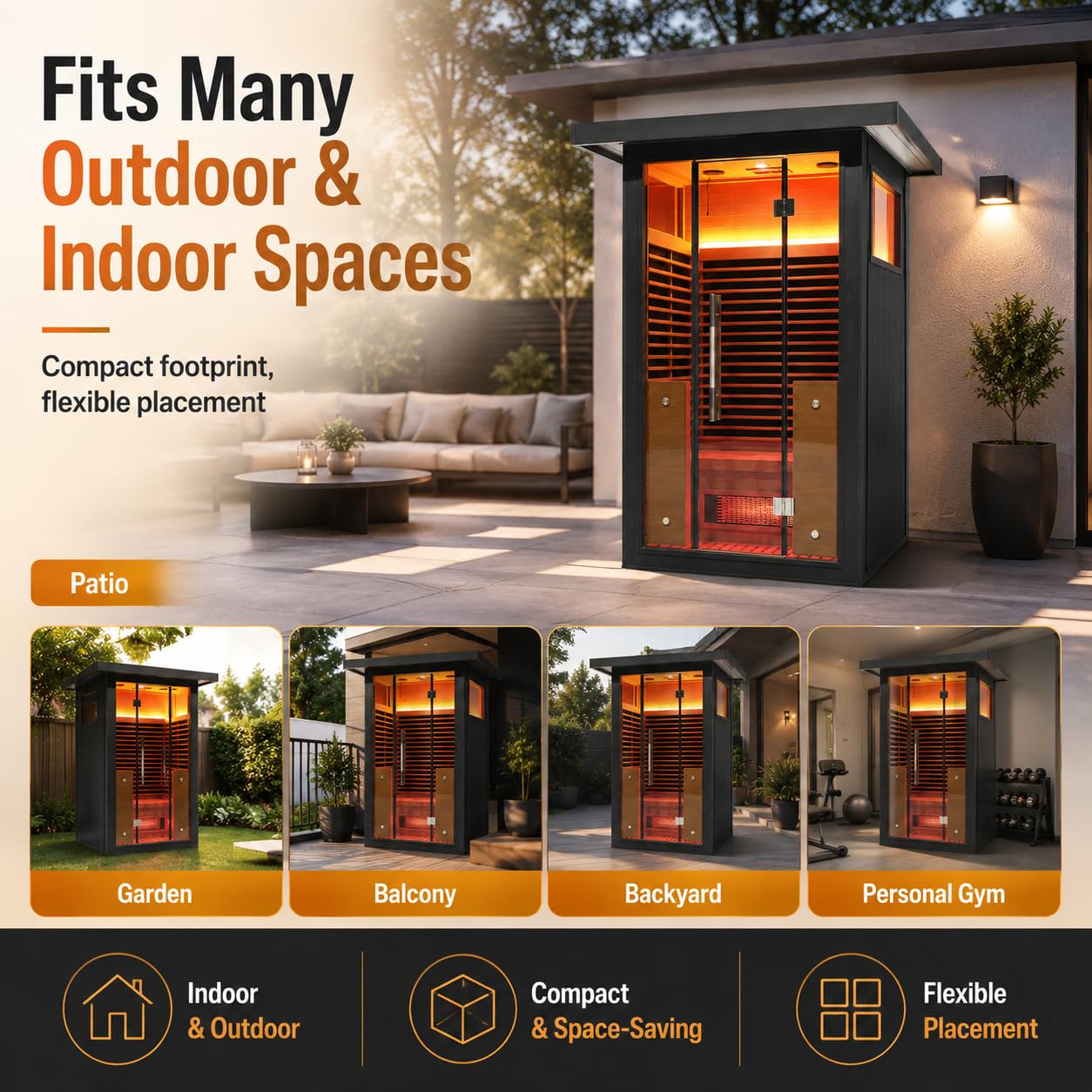 Infrared Sauna, 2-3 Person - 2700W, WiFi App Control, Black Aluminium Exterior