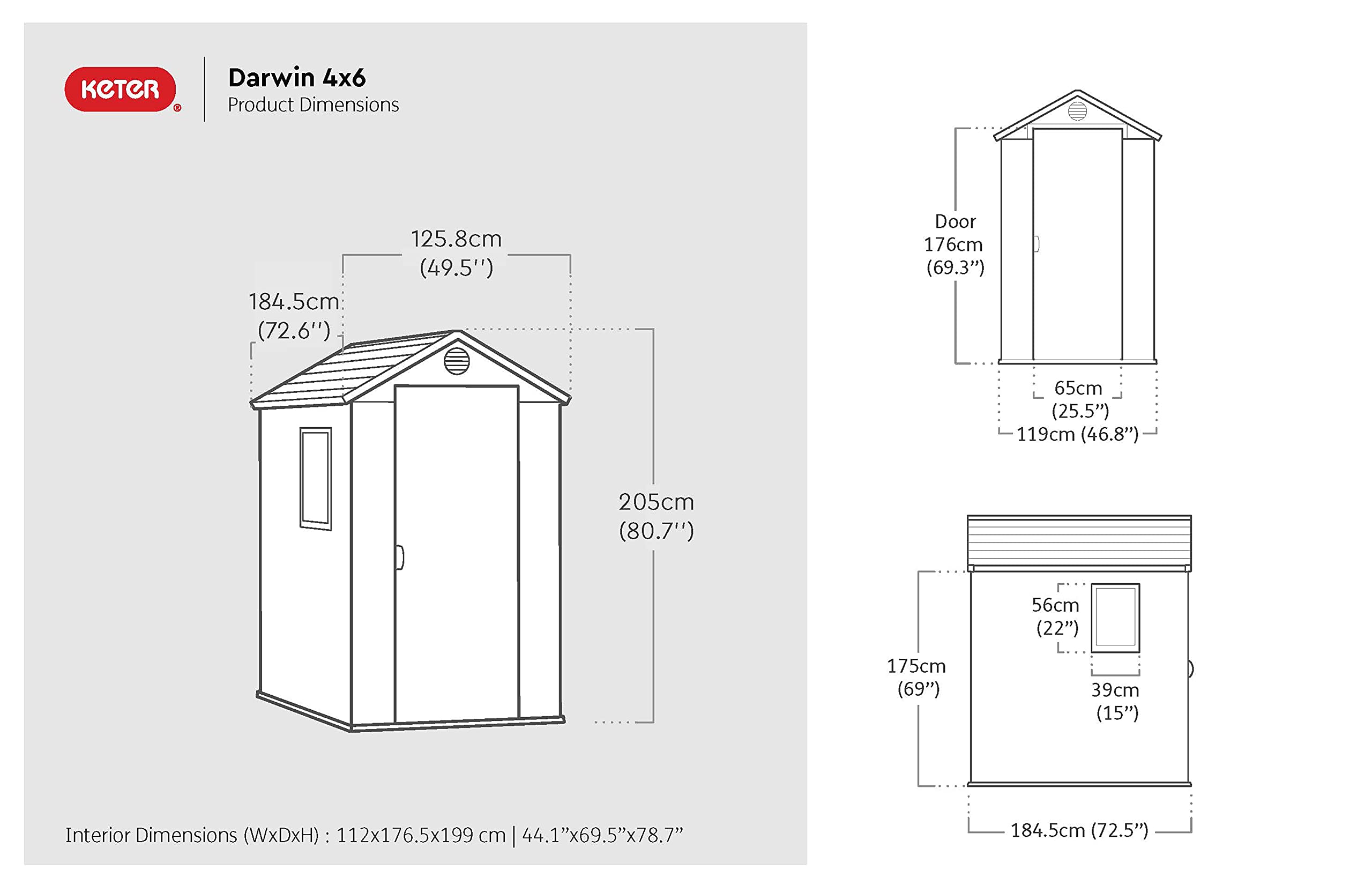 Keter Darwin Apex Garden Shed, Single Door - 6 x 4 ft, Grey