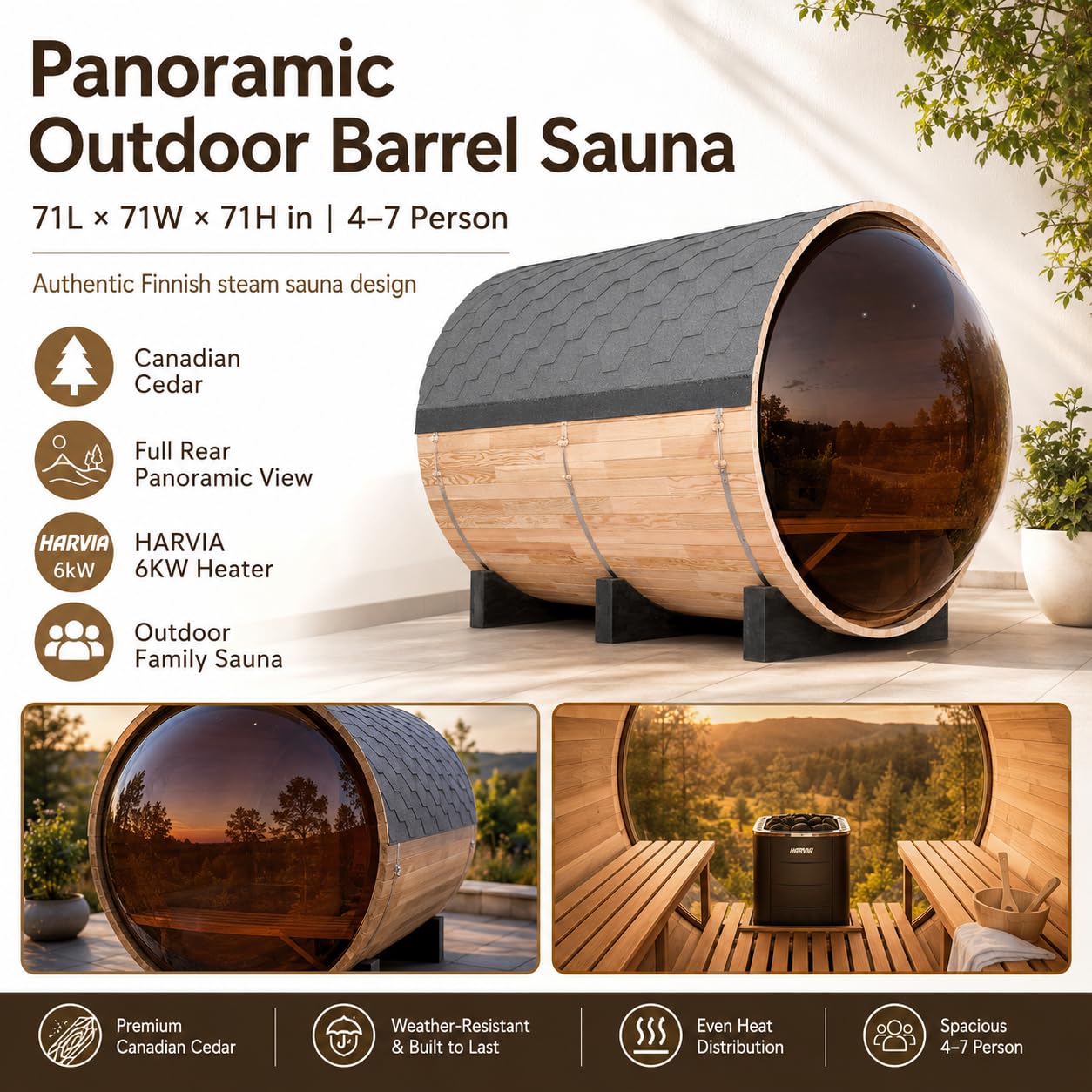 Infrared Sauna, 2-3 Person - 2700W, WiFi App Control, Black Aluminium Exterior