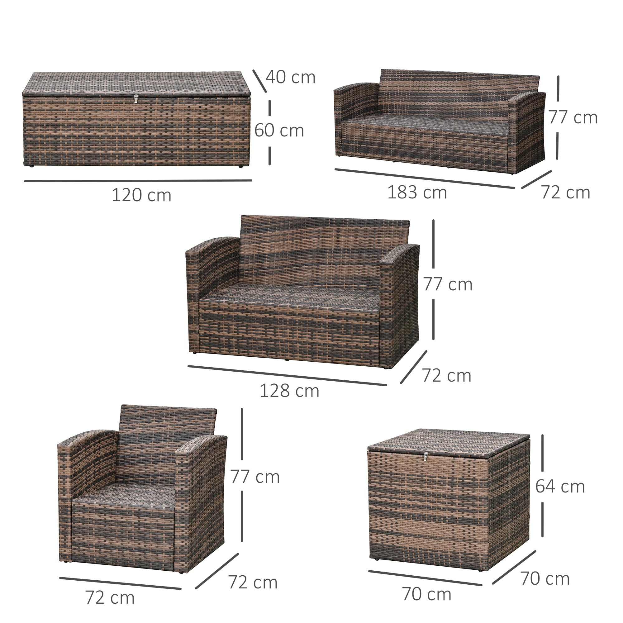 Outsunny Rattan Garden Furniture Set, 7-Seater - 6-Piece, Cushions, Grey