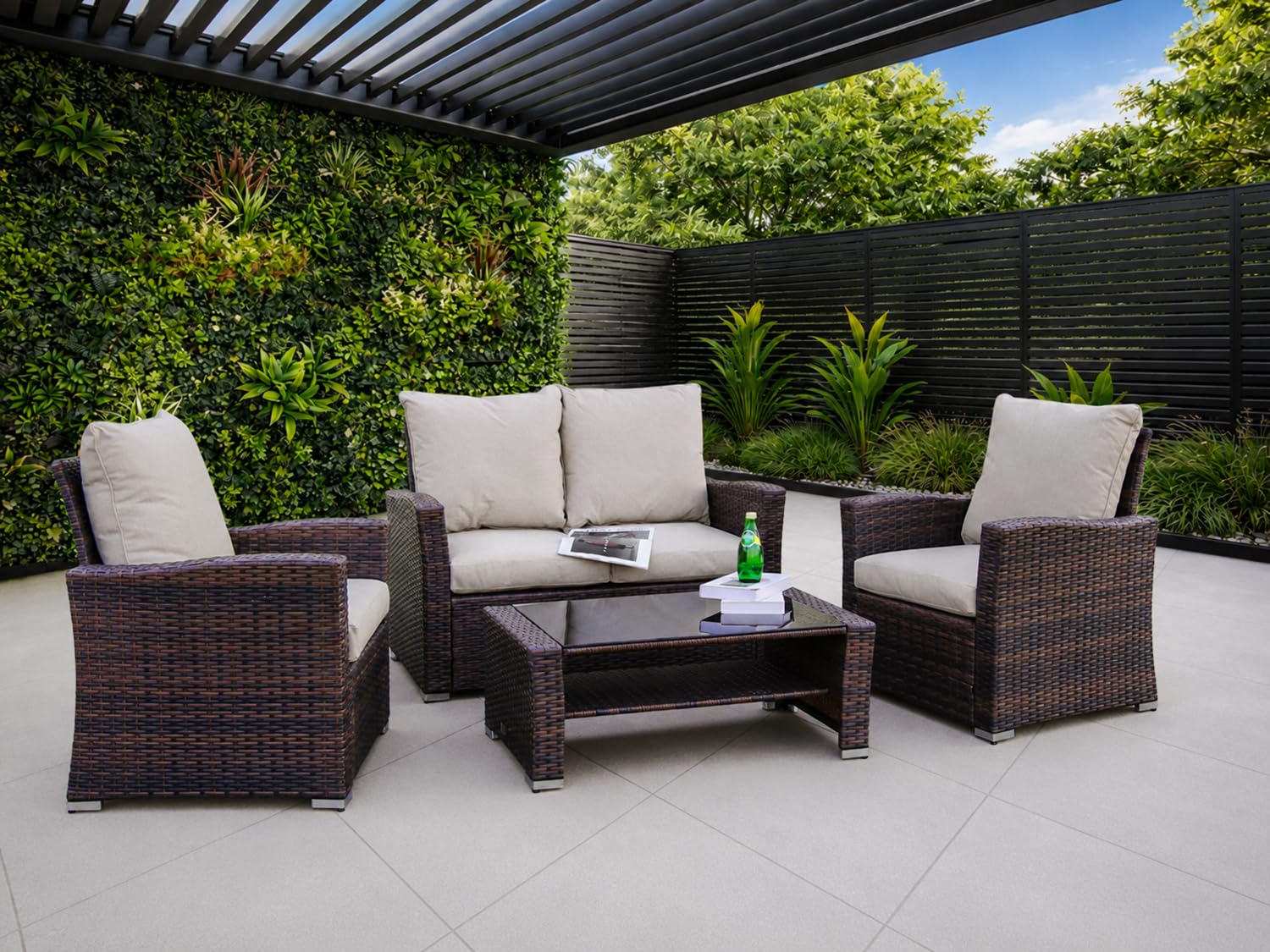 Goods Emporium Rattan Garden Furniture Set, 4-Seater - Outdoor Sofa Set, Dark Grey