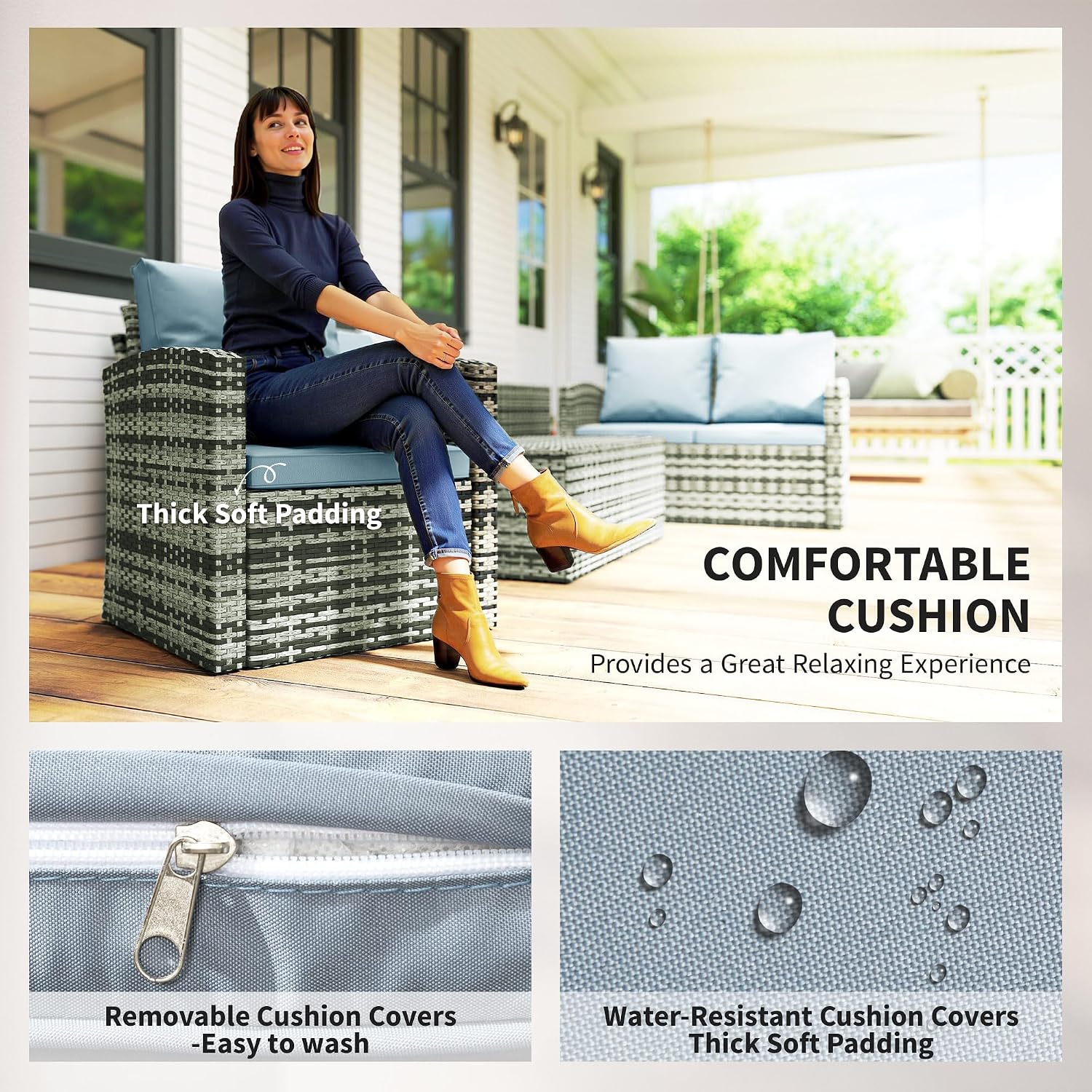 Outsunny Rattan Garden Furniture Set, 7-Seater - 6-Piece, Cushions, Grey