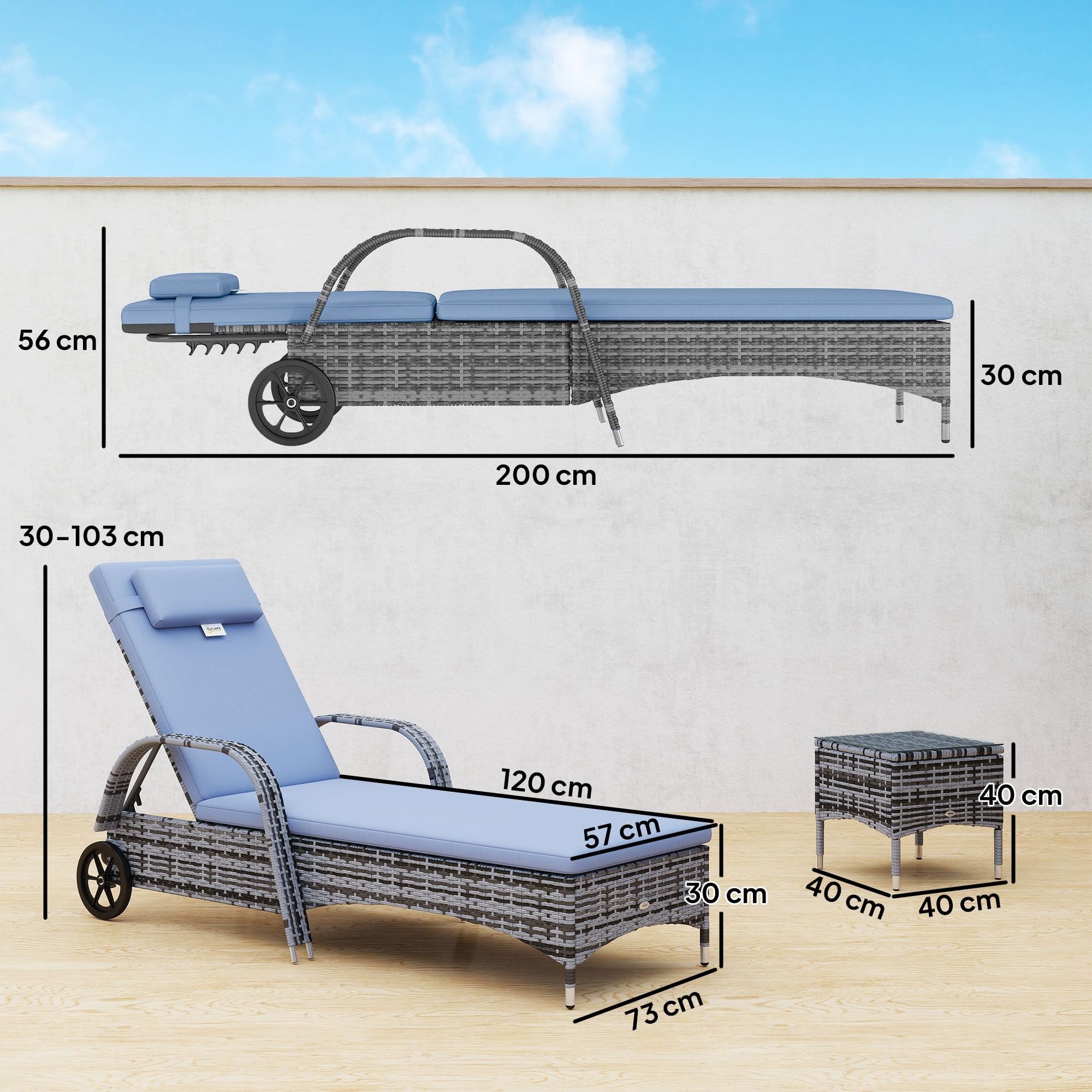 Outsunny Rattan Sun Loungers, Set of 2 - With Side Table, Black