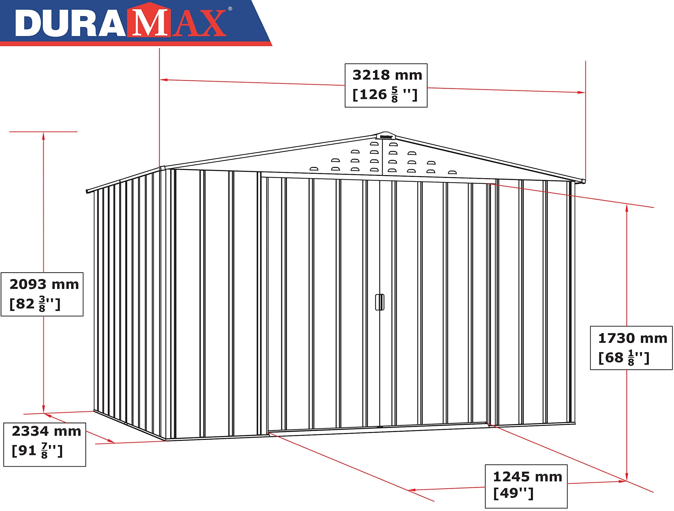 Duramax TOP Metal Garden Shed - 10 x 8 ft (7.83 m2), Galvanized Steel, Woodgrain