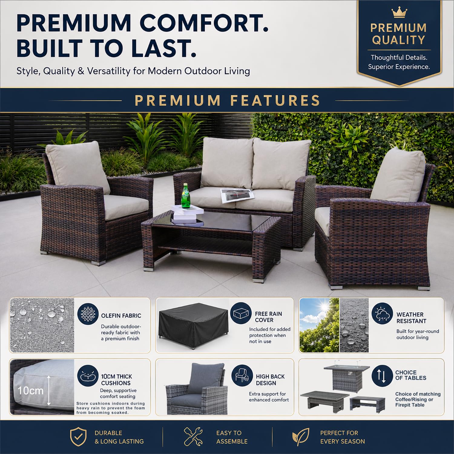 Goods Emporium Rattan Garden Furniture Set, 4-Seater - Outdoor Sofa Set, Dark Grey