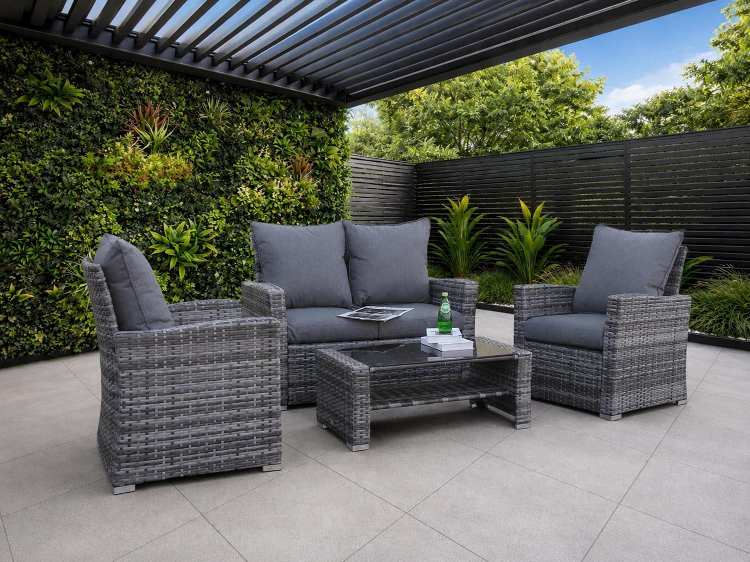 Goods Emporium Rattan Garden Furniture Set, 4-Seater - Outdoor Sofa Set, Dark Grey