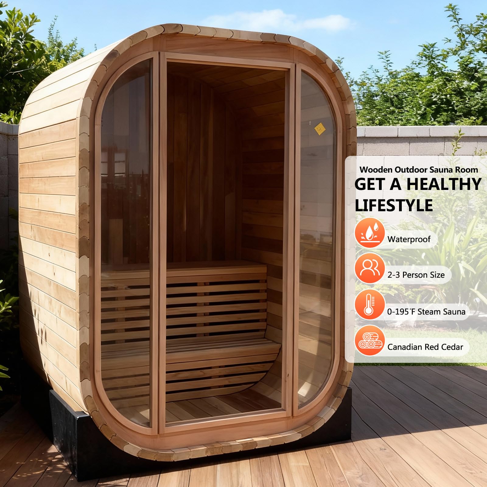 amocane Outdoor Steam Sauna, 2-Person - Canadian Red Cedar, 4.5kW Harvia Stove