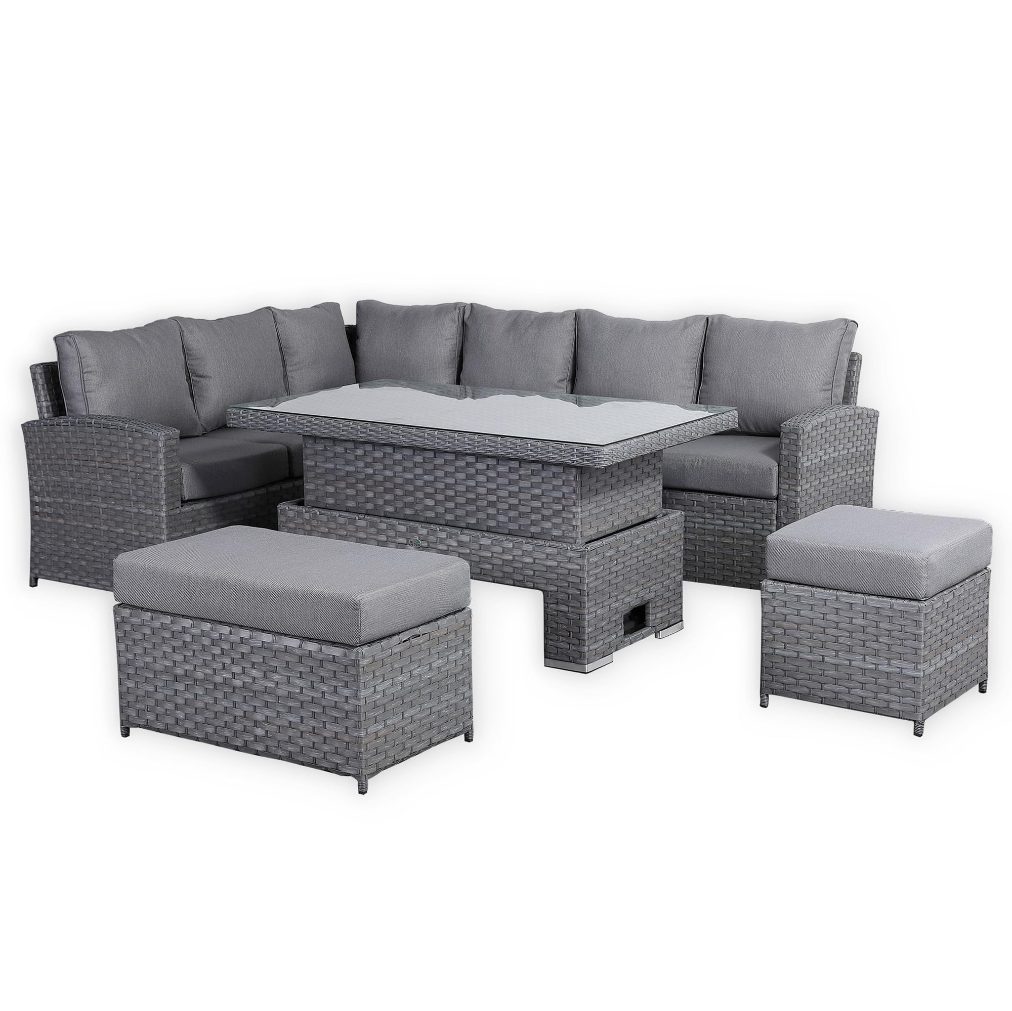 Club Rattan Harmony Corner Sofa Set, 9-Seater - High Back, Left Hand, Rising Table, Grey