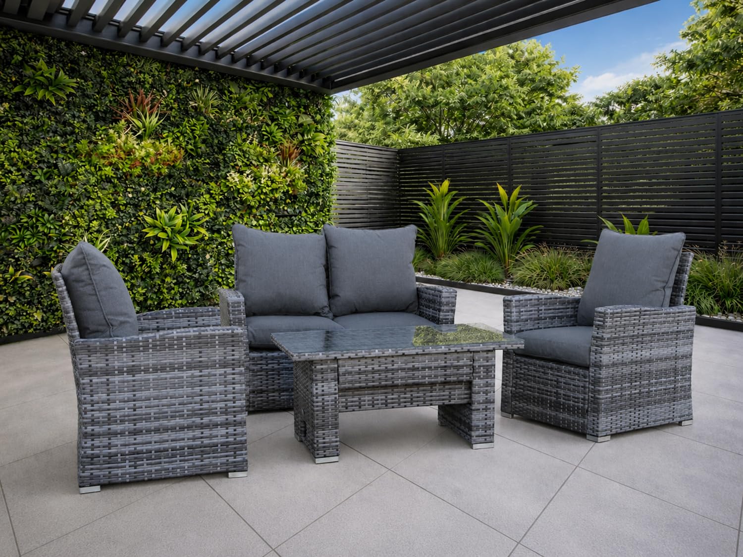 Goods Emporium Rattan Garden Furniture Set, 4-Seater - Outdoor Sofa Set, Dark Grey