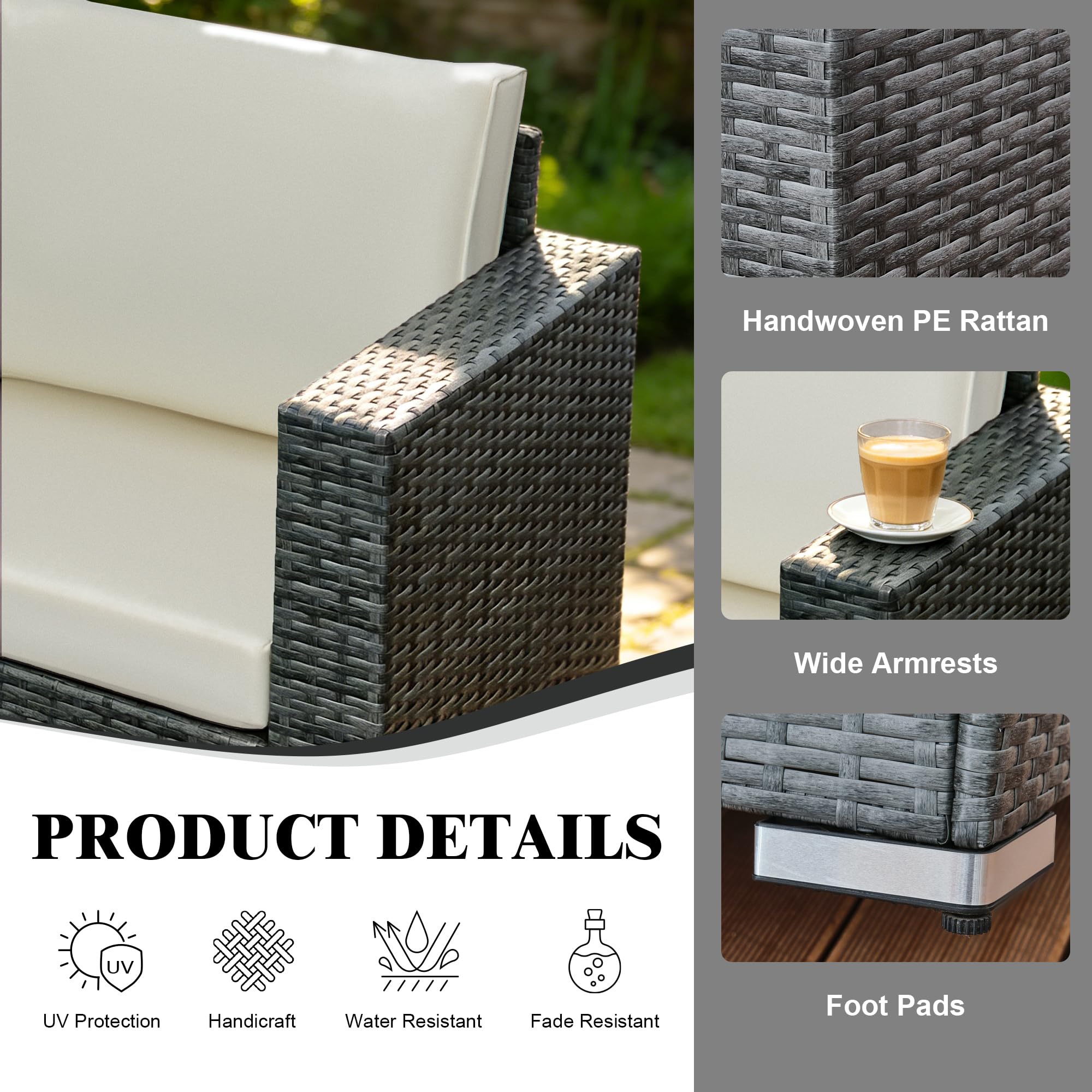 rattanstar Rattan Garden Furniture Set, 5-Seater - Corner Sofa with Glass-Top Coffee Table