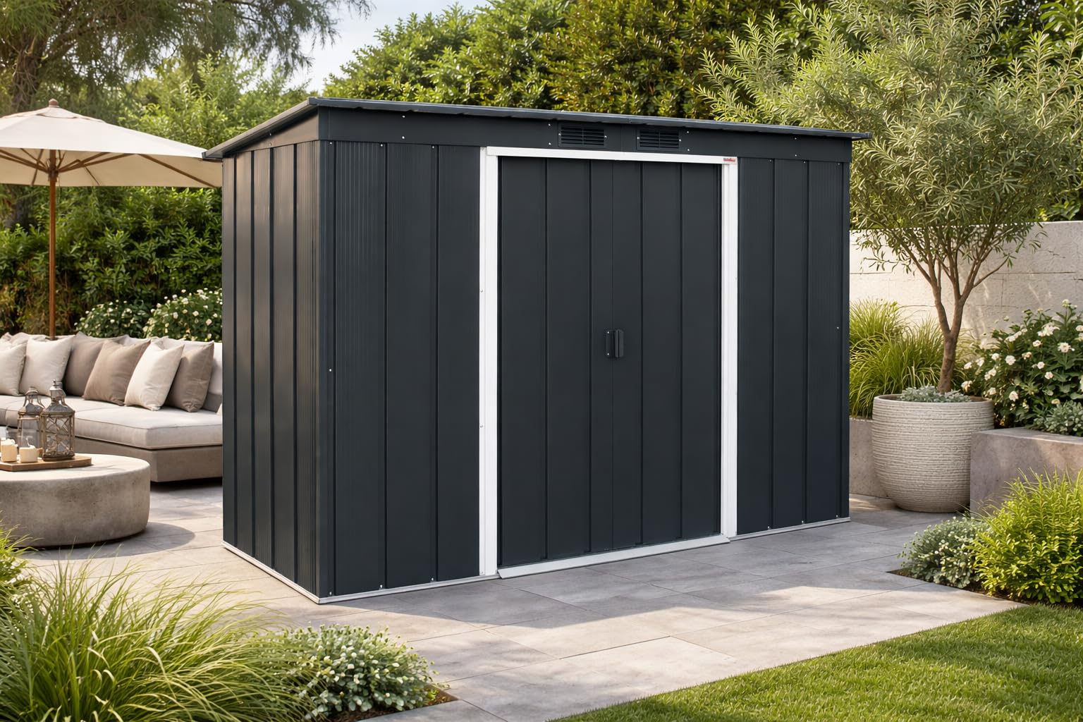 Duramax ECO Metal Garden Shed - 10 x 8 ft (7.80 m2), Galvanized Steel, Anthracite