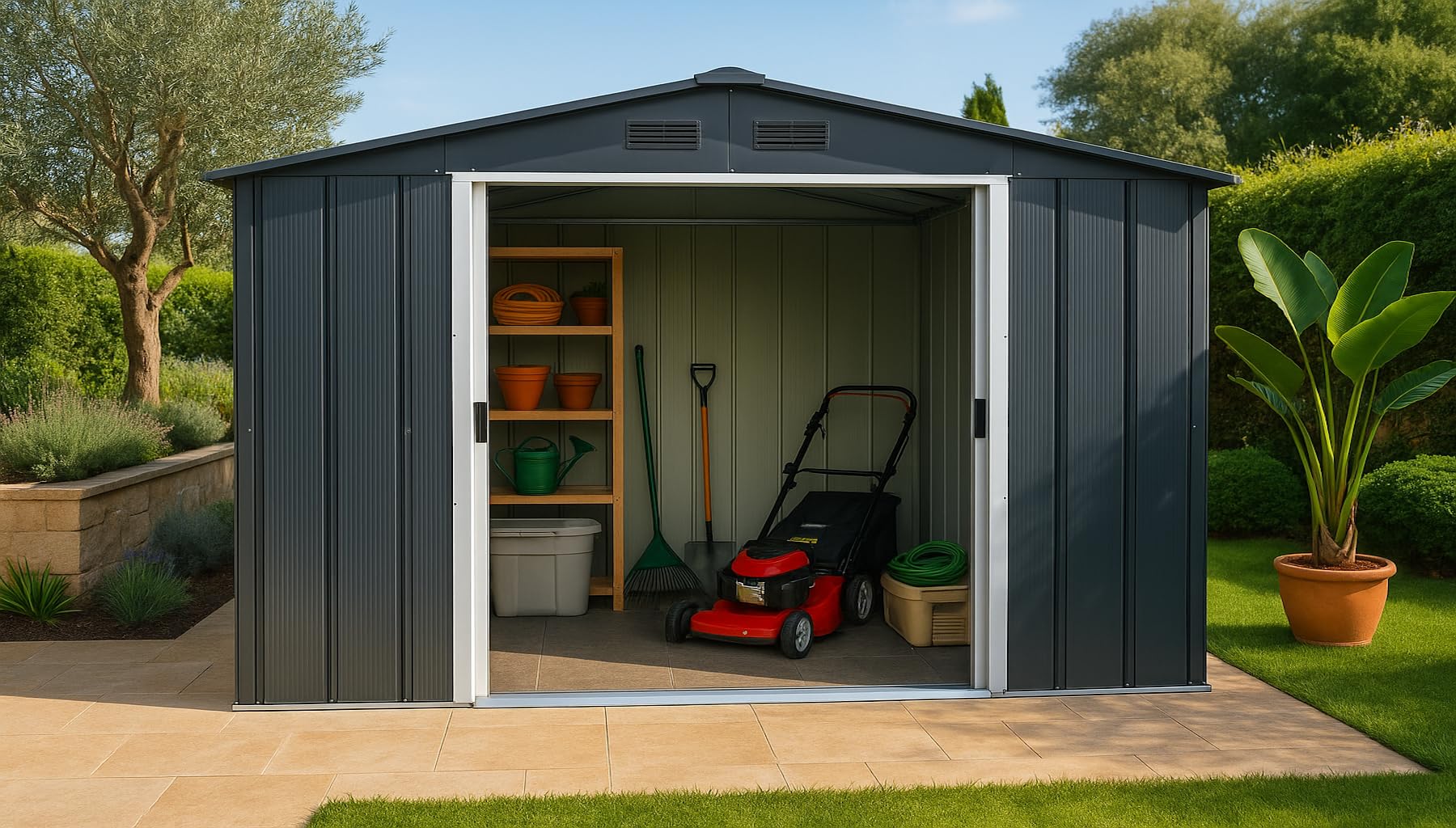 Duramax ECO Metal Garden Shed - 10 x 8 ft (7.80 m2), Galvanized Steel, Anthracite