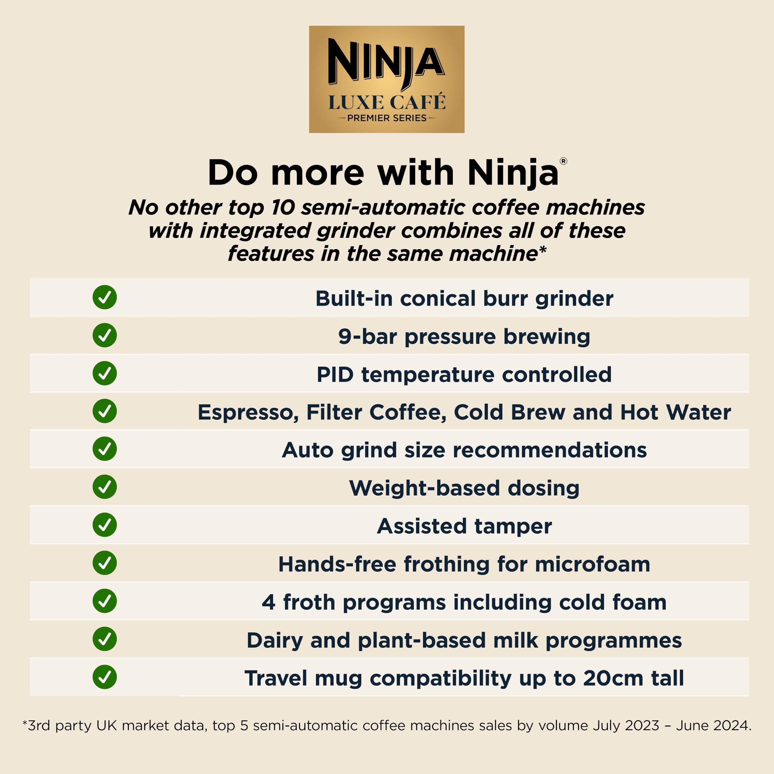 Ninja Luxe Premier Coffee Machine - 3-in-1 Espresso/Cold Brew/Filter, Black