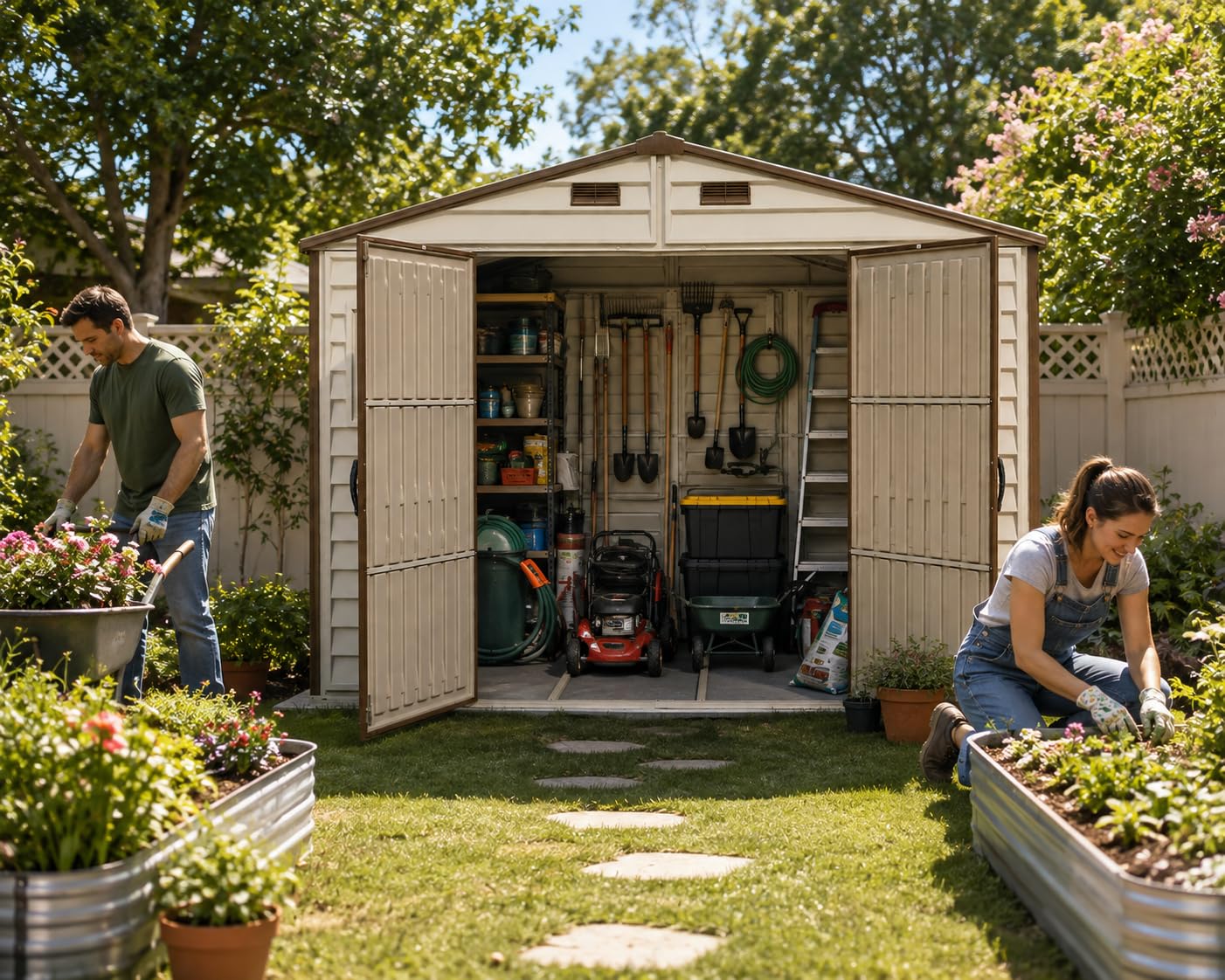 Duramax WoodSide Plastic Garden Shed - 10 x 8 ft (8.02 m2), Beige/Brown