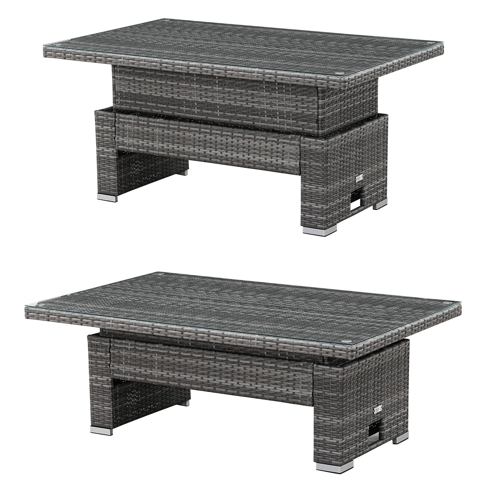 Goods Emporium Rattan Garden Furniture Set, 9-Seater - Height-Adjustable Rising Table, Dark Grey