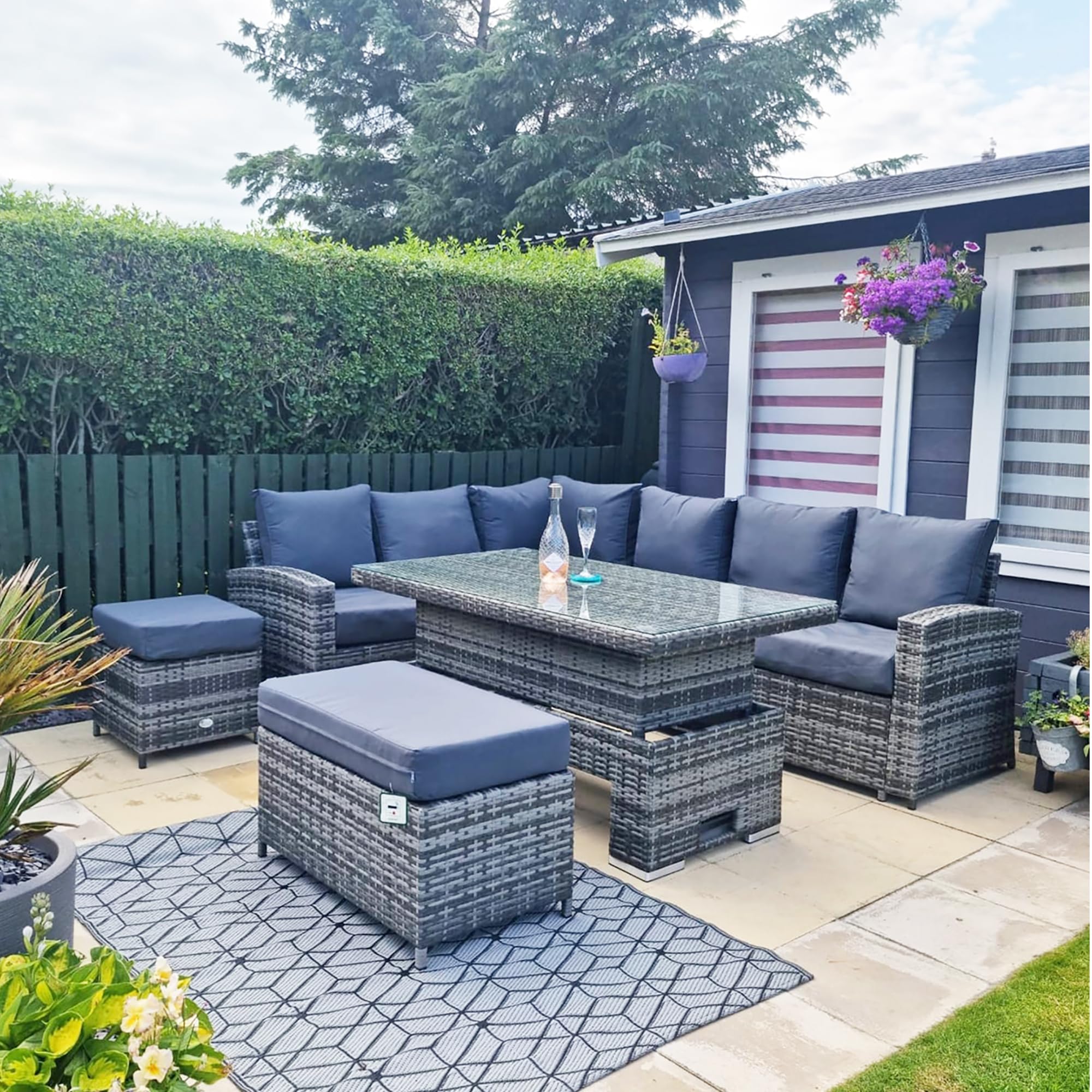 Club Rattan Harmony Corner Sofa Set, 9-Seater - High Back, Left Hand, Rising Table, Grey