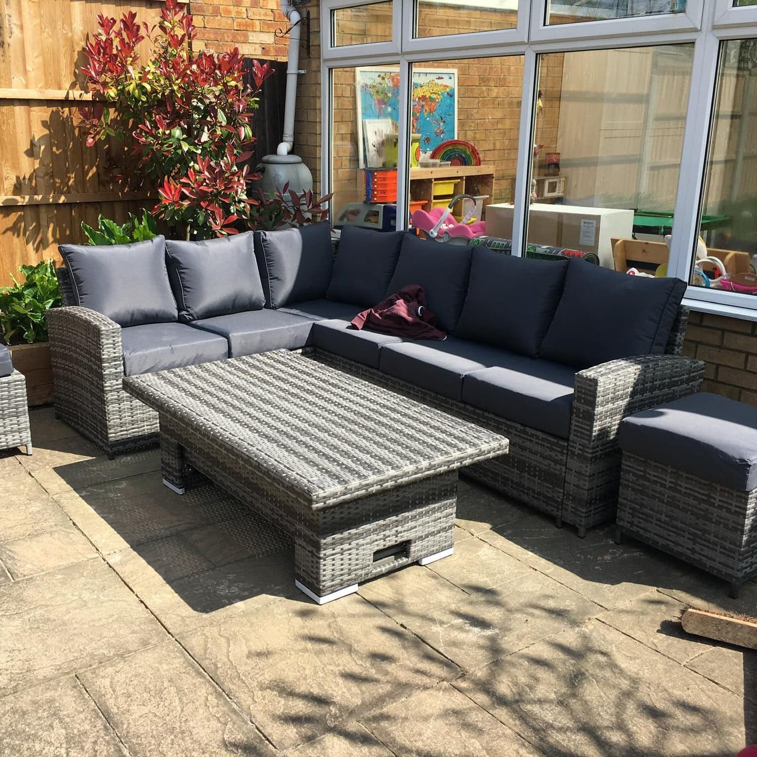 Club Rattan Harmony Corner Sofa Set, 9-Seater - High Back, Left Hand, Rising Table, Grey