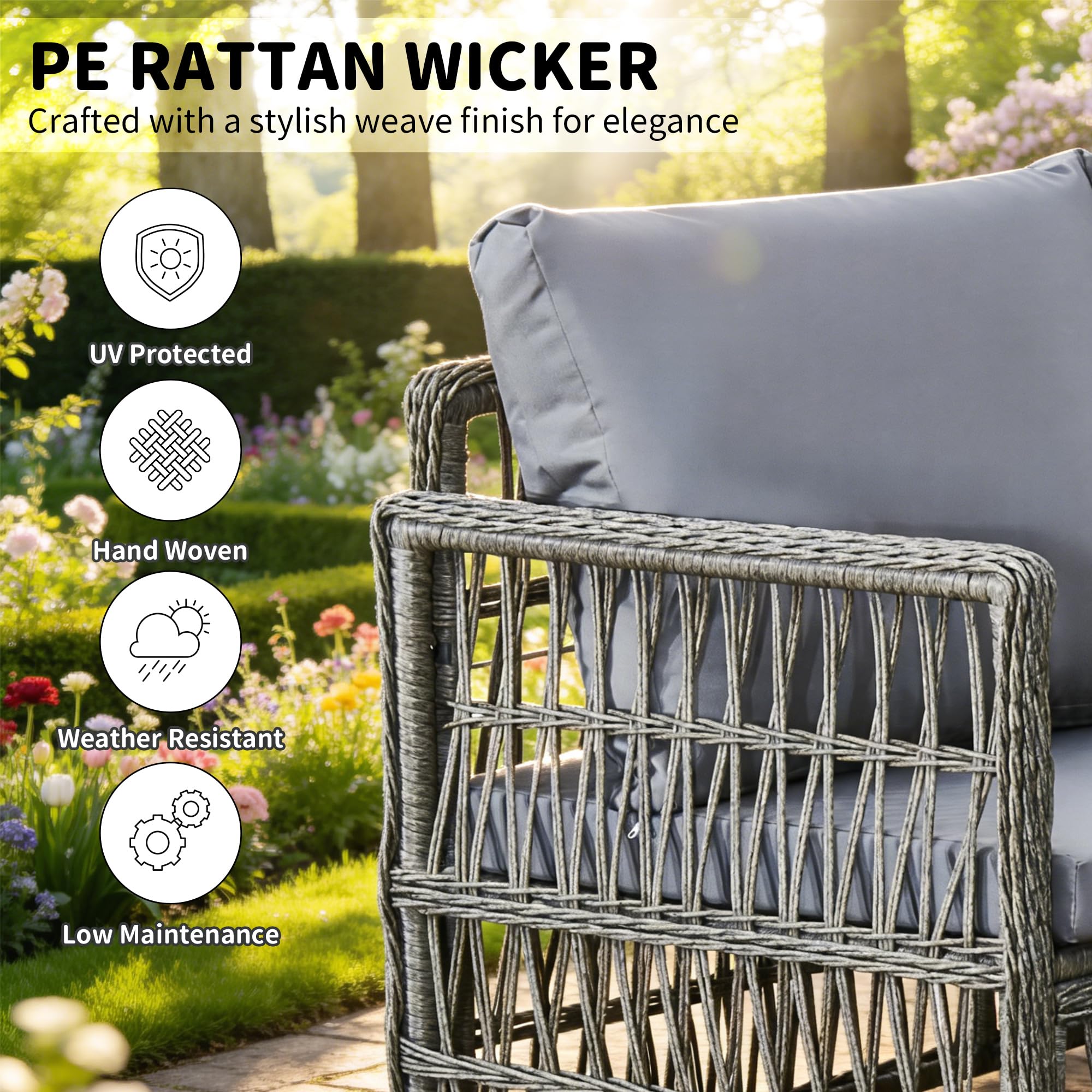 rattanstar Rattan Garden Furniture Set, 5-Seater - Corner Sofa with Glass-Top Coffee Table