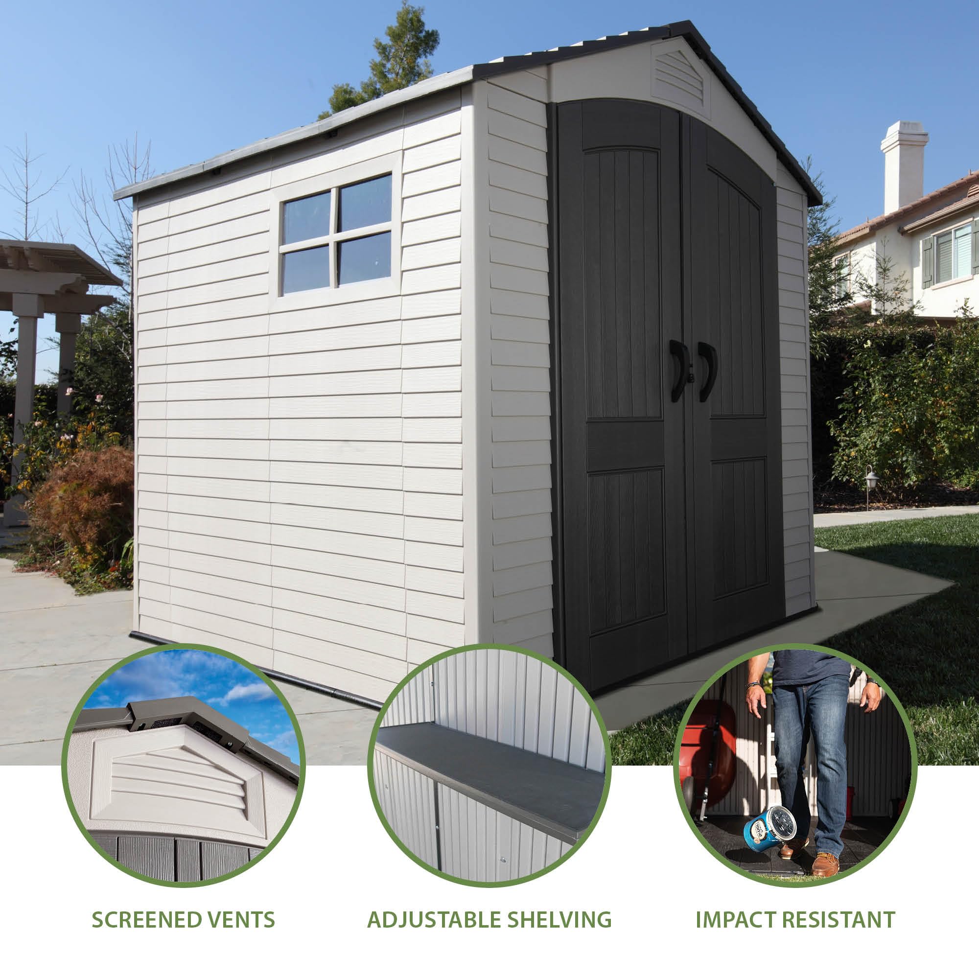 Lifetime 60310 Garden Storage Shed - 7 x 9.5 ft (213 x 289cm), HDPE, Tan